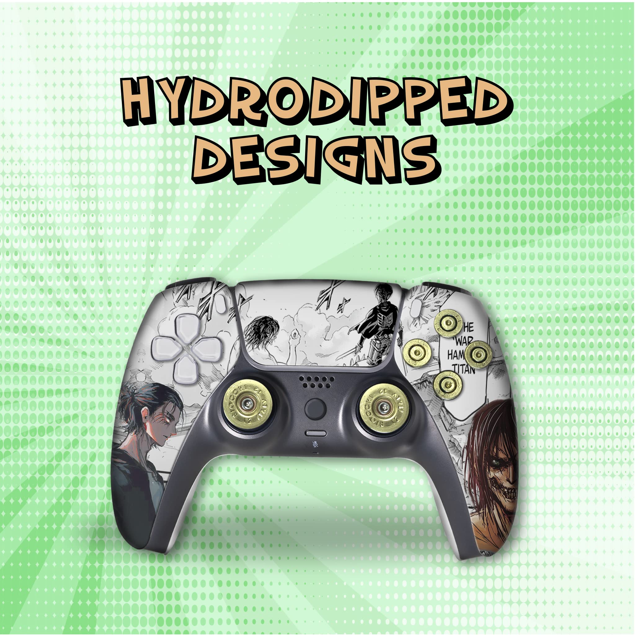 Attack on Titan Themed Custom Wireless PS5 Controller - Compatible with Playstation 5 Console | Officially Licensed Hydro-Dip Printed Design (Not Just a Skin) | Perfect for Gaming Enthusiasts & Anime Fans - Great for Competitive Play, Streaming, and Collectors
