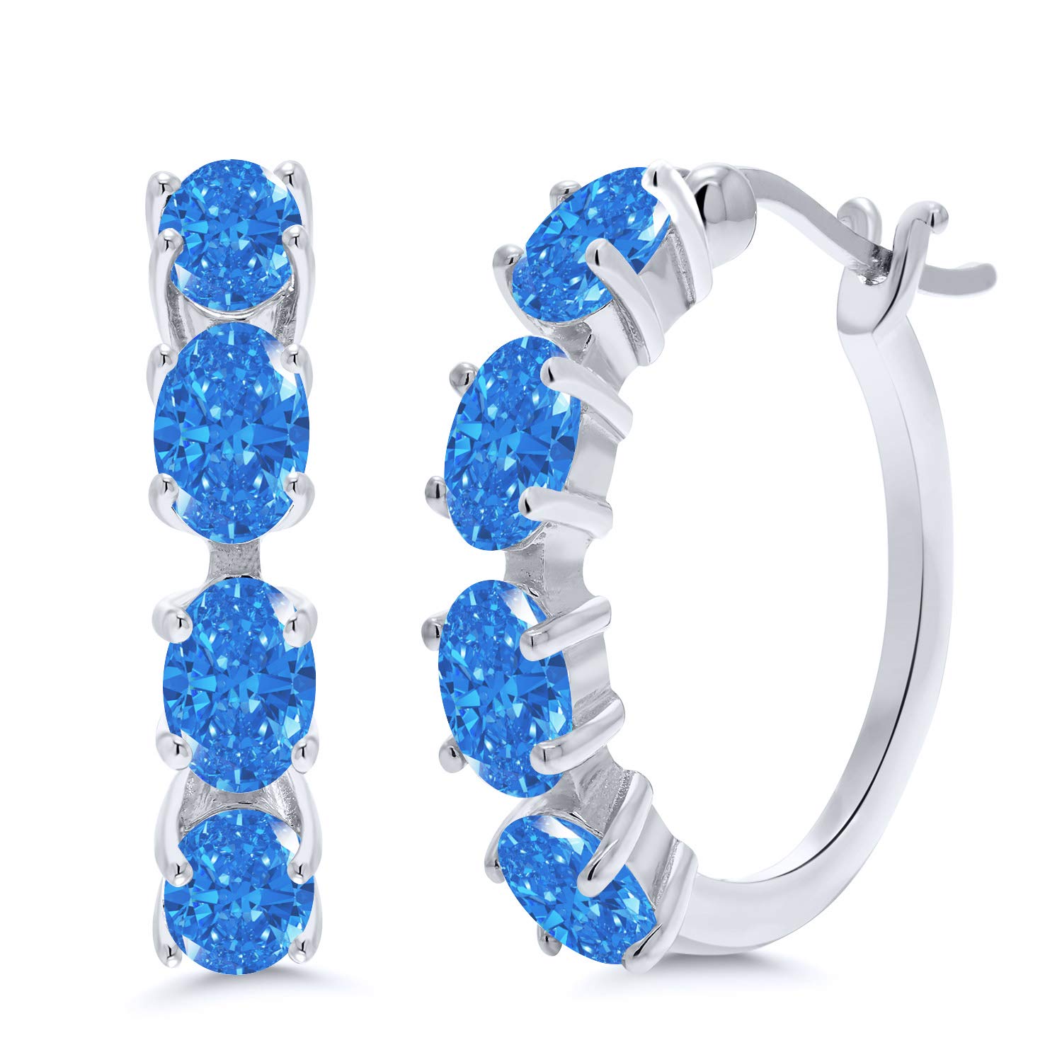 Gem Stone King 925 Sterling Silver 6x4mm Oval Birthstone Hoop Earrings for Women - 22mm (0.85 Inch) Fine Jewelry Gifts for Mom, Wife, Her | Perfect for Birthdays, Anniversaries & Special Occasions