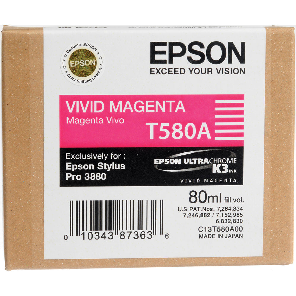 Epson T580A00 3880 Ultrachrome Vivid Magenta Ink Cartridge - High-Quality Printer Ink for Professional Photo Printing, Graphic Design & Art Projects
