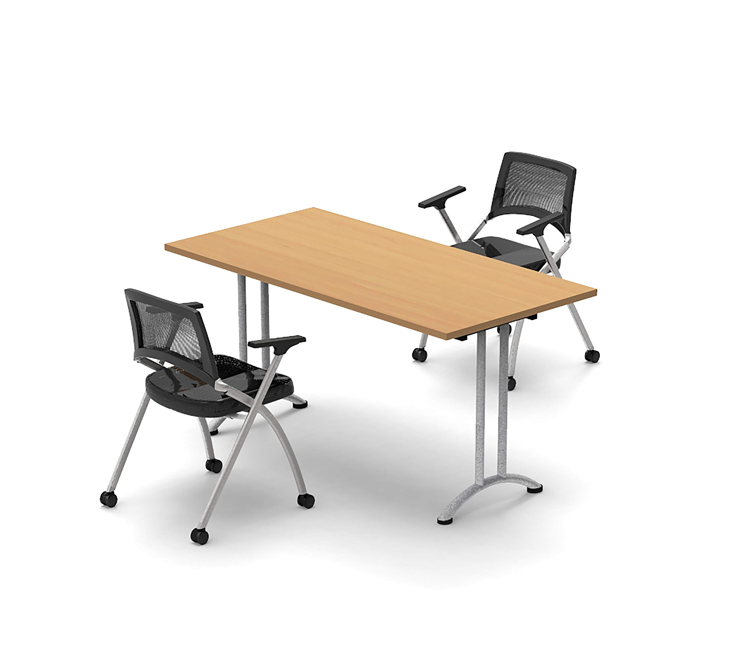 2-Person Folding Conference Table with Chairs - Beech Wood Meeting & Seminar Table Set (3-Piece, Foldable for Storage) - Ideal for Small Offices, Classrooms & Home Workspaces