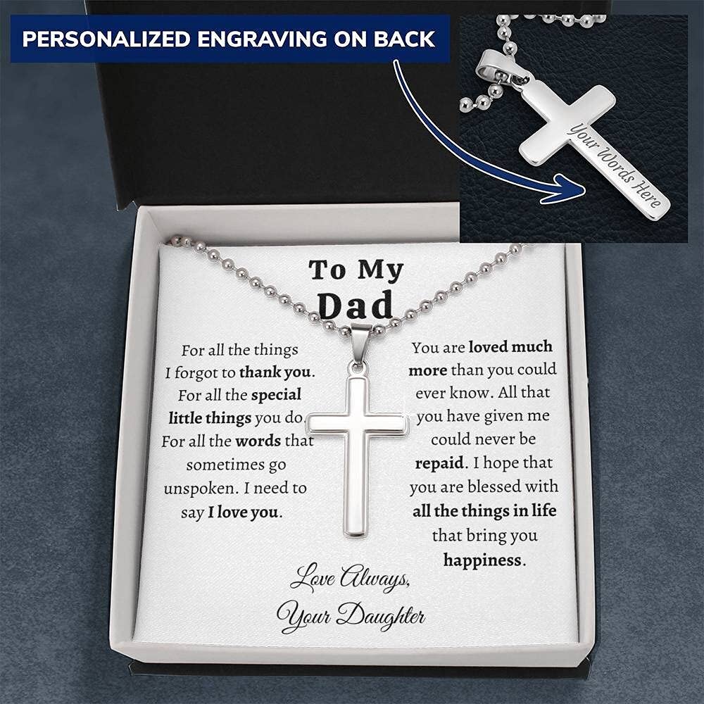 Personalized Cross Necklace for Dad - Handmade Father's Day Gift from Daughter | Custom Engraved Jewelry for Birthday & Appreciation