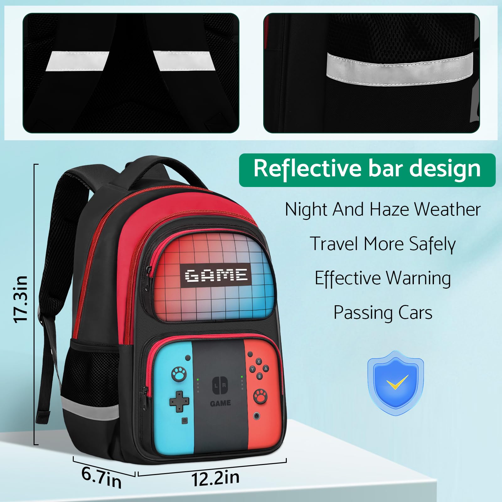 Kids Backpack for Boys - Durable 17 Inch Gamer Backpack for Children & Teens - School Bookbag for Elementary & Middle School Students - Perfect for Gaming, School, Travel & Daily Use
