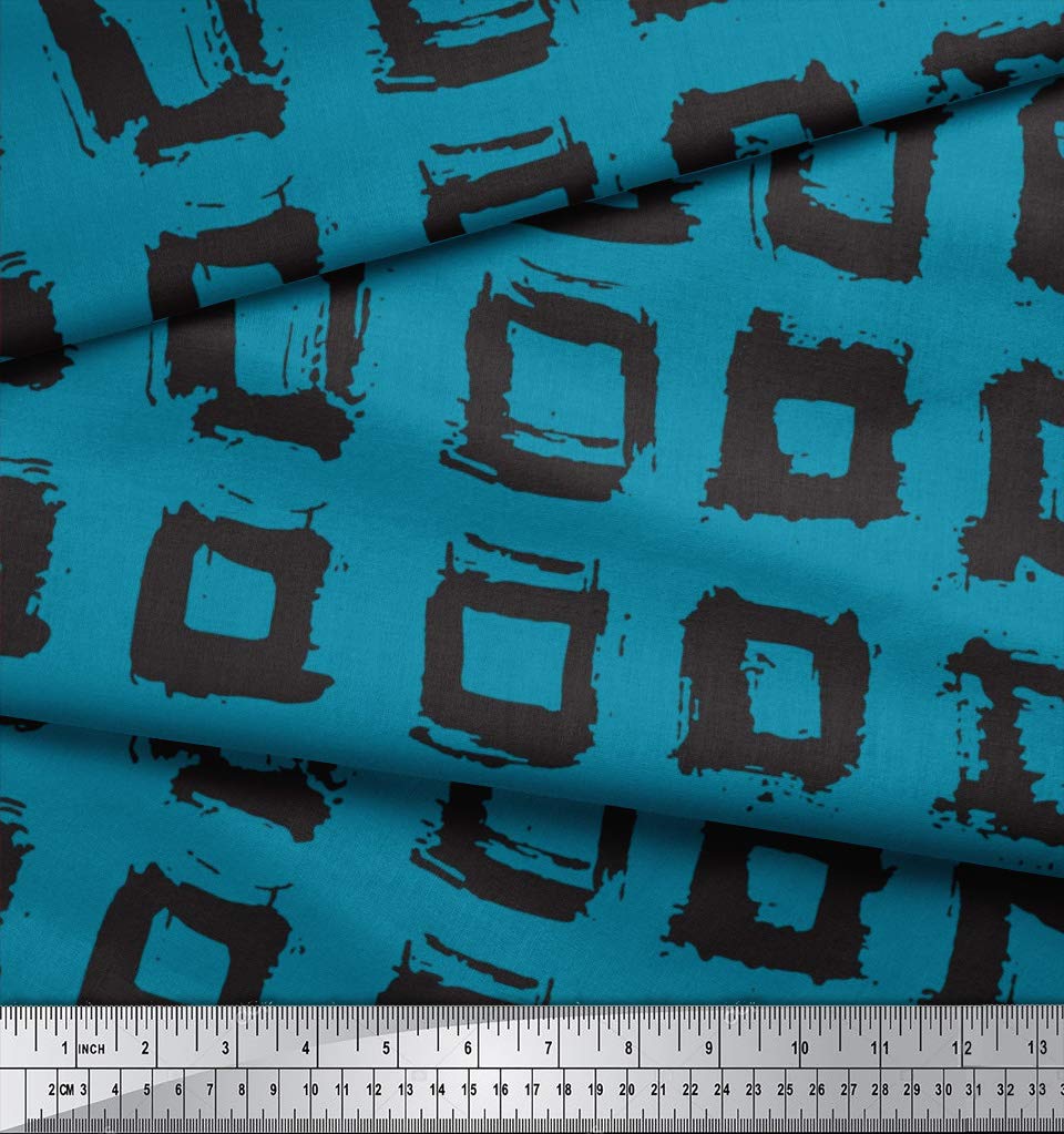Soimoi Blue Polyester Crepe Fabric by The Yard - 52 Inch Wide Geometric Print Fabric with Modern Symmetrical Design for Dresses, Curtains & Home Decor