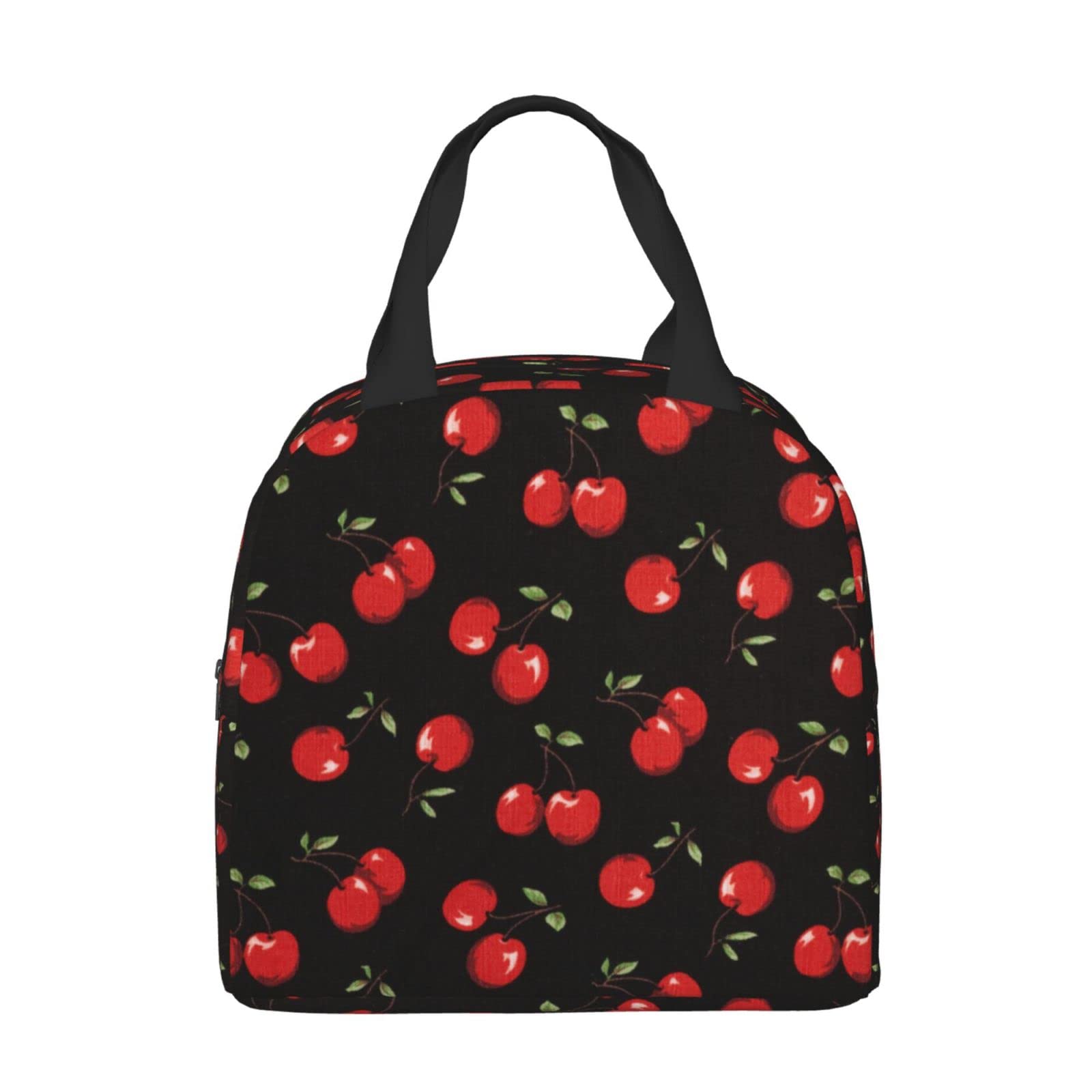 Insulated Black Sweet Cherry Lunch Box - Reusable Thermal Meal Bag for School, Work, Travel & Picnic | Food Container for Men, Women, Boys & Girls | Perfect for Office, Hiking & Outdoor Activities