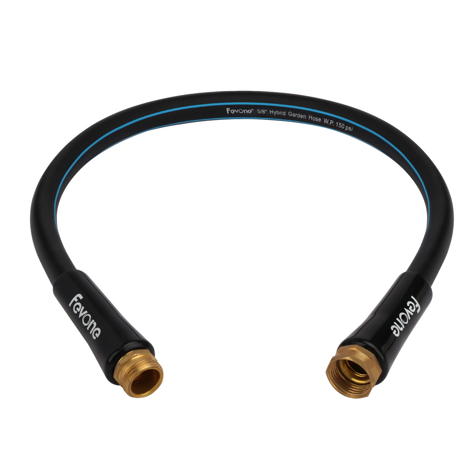 Fevone 3 ft Heavy Duty Garden Hose - 5/8 Inch Short Lead-in Hose with 3/4 Inch Solid Brass Fittings (Male to Female) - Perfect for Hose Reel Connections, Watering Cans & Outdoor Faucet Extensions