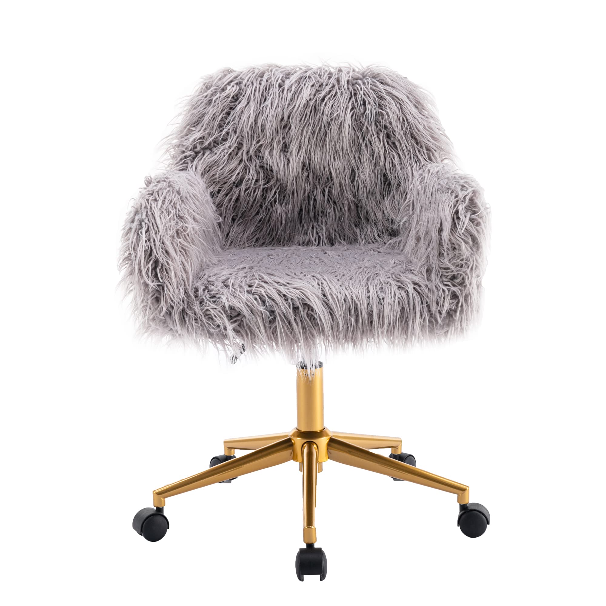Luxury Faux Fur Home Office Chair for Women - Soft Fluffy Vanity Chair with Gold Plated Base - Perfect for Makeup Desk, Gaming Setup & Cozy Reading Nook