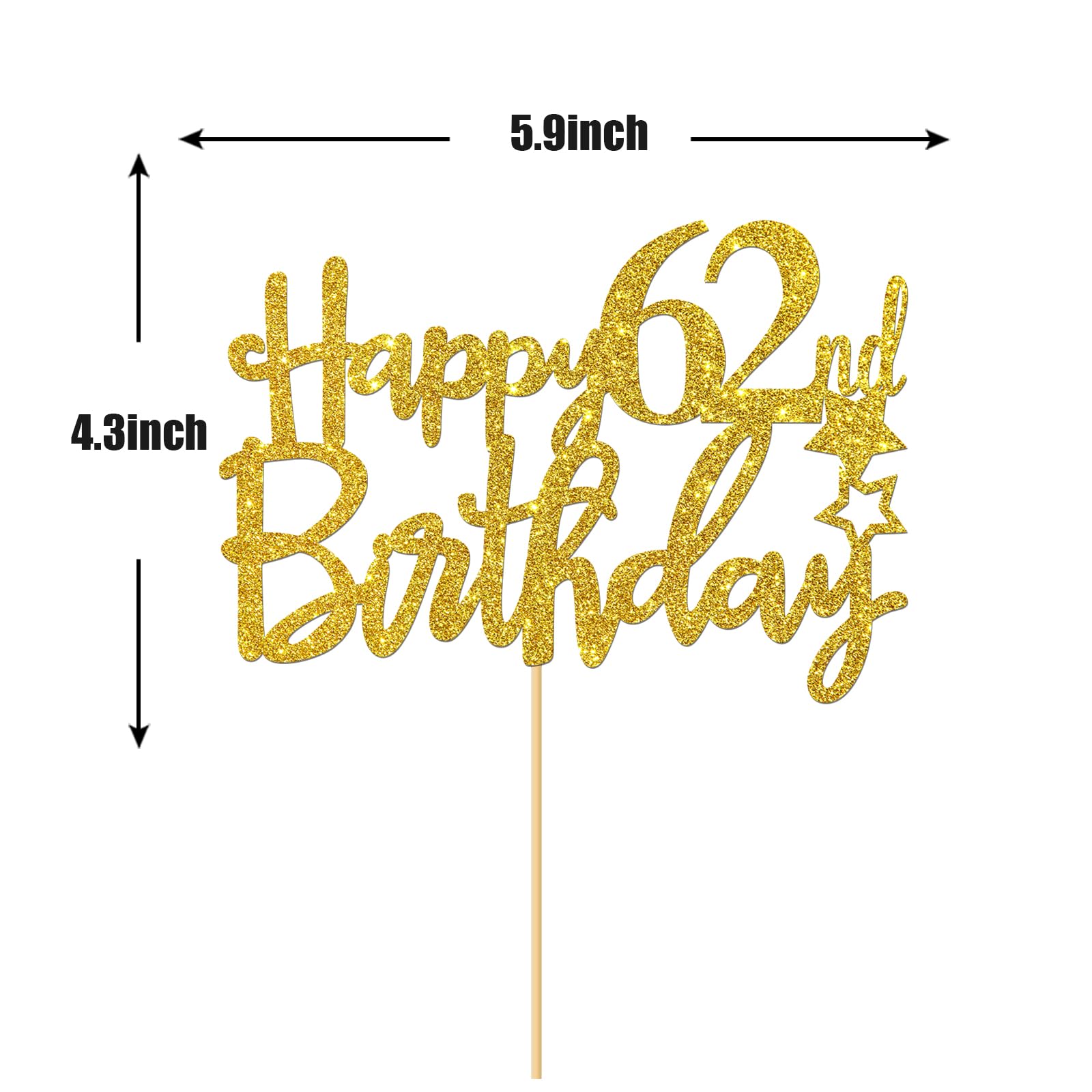 62nd Birthday Cake Topper - Gold Glitter 62 Sign for Happy Birthday Party Decorations | Cheers to 62 Years Celebration Supplies | Perfect for Birthday Cakes, Cupcakes & Party Decor