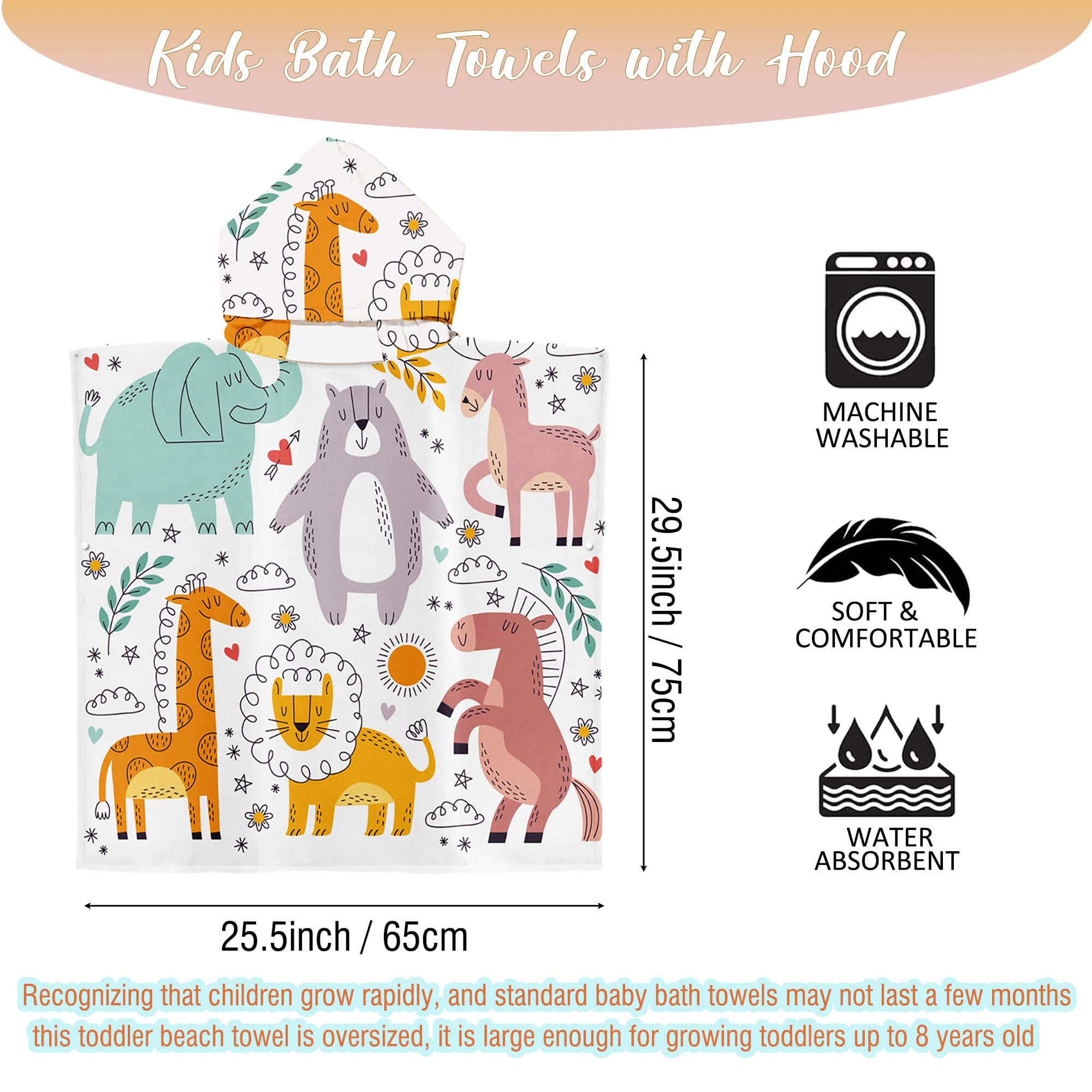 **Kids Animal Hooded Towel Poncho for Boys & Girls - Soft & Absorbent Beach, Bath & Pool Swim Towel for Toddlers 3-8 Years Old - Perfect for Swimming, Beach Trips & After-Bath Warmth**