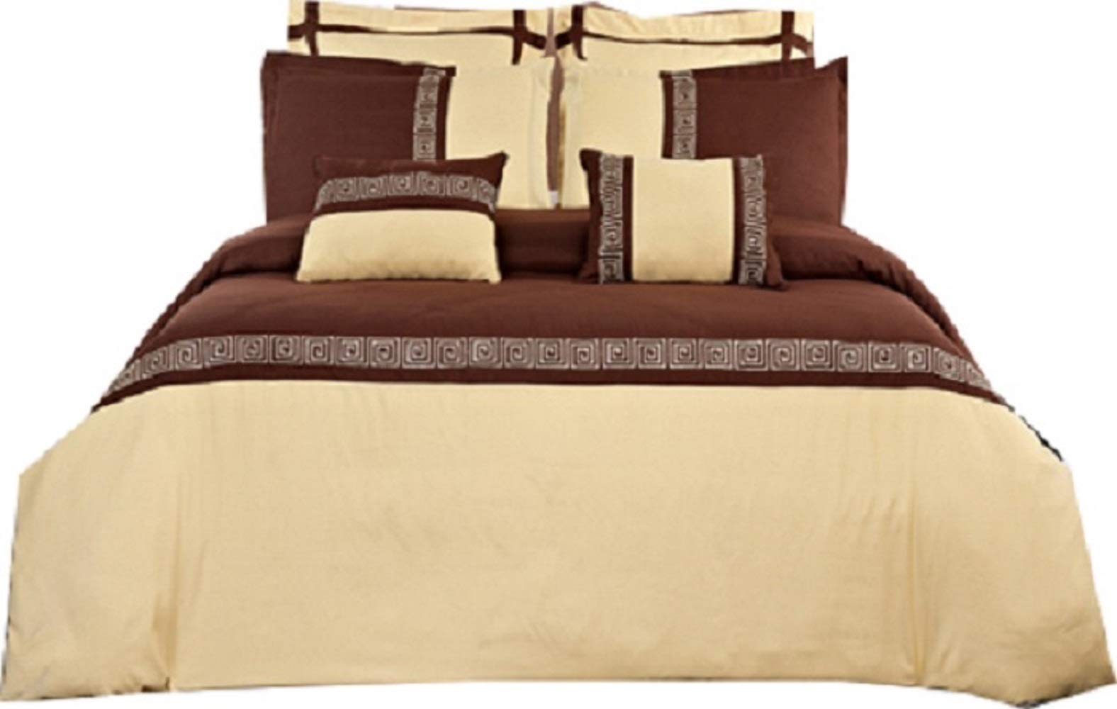 King Size Astrid Gold & Chocolate 14-Piece Bed in a Bag Set - 7pc Duvet Cover, Down Alternative Comforter, 2 Pillows & 4pc Sheet Set | Luxury Bedding for Master Bedroom, Guest Room & Dorm Decor