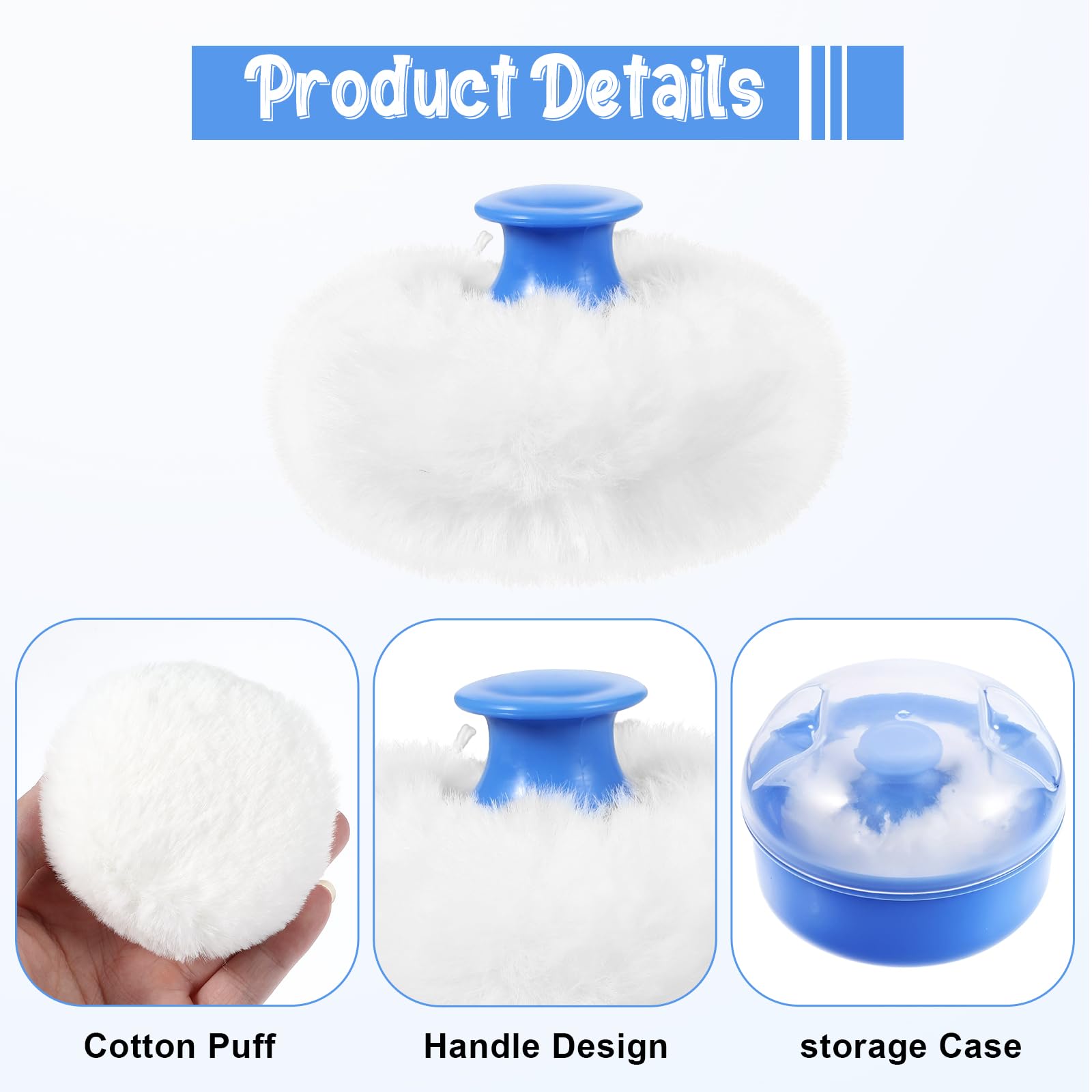 Soft Baby Body Powder Puff with Travel Case - Hypoallergenic Cosmetic Puff for Face & Body Loose Powder - Perfect for Babies, Kids & Women - Ideal for Bath Time, Diaper Changes & Travel (Blue)