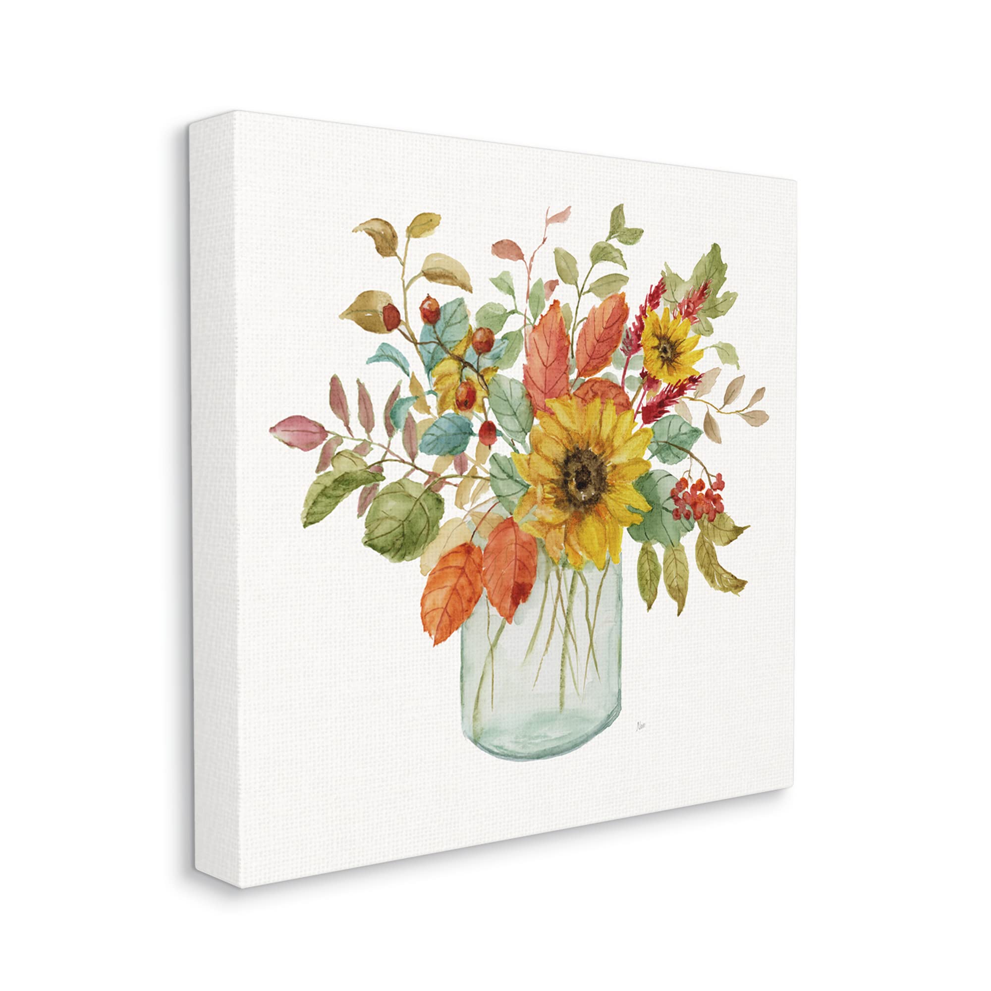 Stupell Industries Simple Country Botanicals Sunflower Vase - Farmhouse Floral Decor for Living Room, Kitchen & Dining Room | Hand-Painted Design by Nan