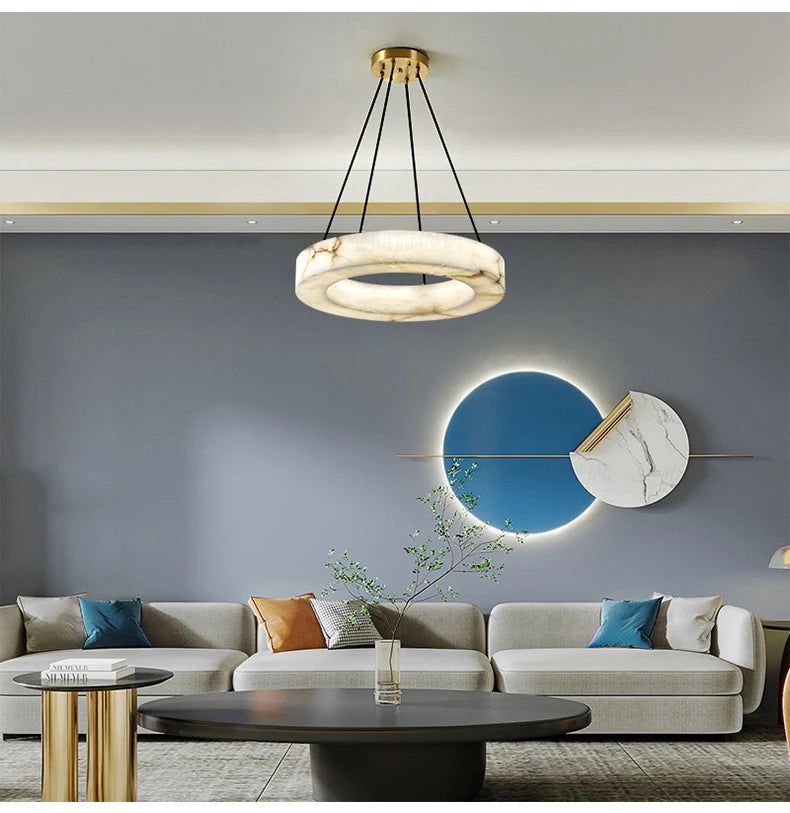 Spanish Natural Marble Chandelier - Elegant Ceiling Light Fixture for Dining Room, Living Room & Bedroom | Modern Luxury Home Decor Lighting