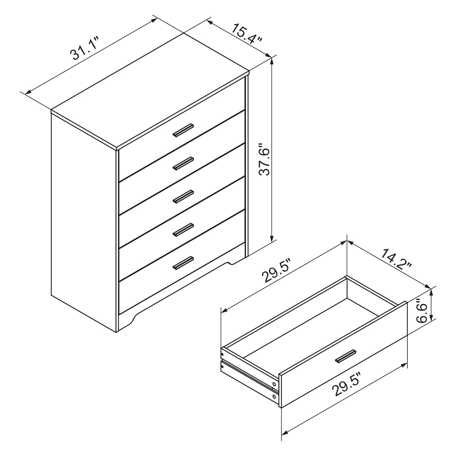 5/6 Drawer Wooden Dresser for Bedroom - White Chest of Drawers with Storage Organizer - Perfect for Bedroom, Living Room, Hallway & Nursery Furniture Organization (5-Drawer, White)