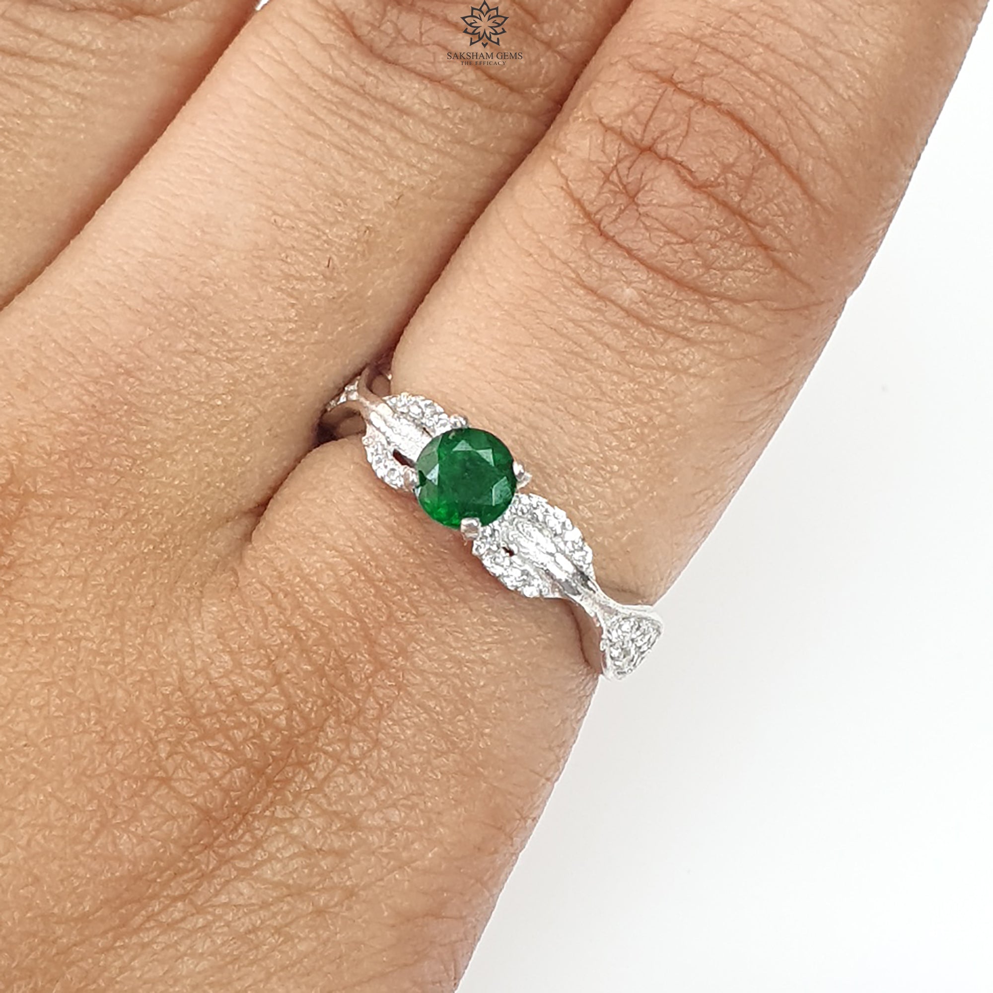 Natural Untreated Emerald Faceted Silver Ring - 2.19gms Round Cut 925 Sterling Silver Prong Set Ring Size 6.5 US | Elegant Jewelry Gift for Women, Anniversary & Special Occasions