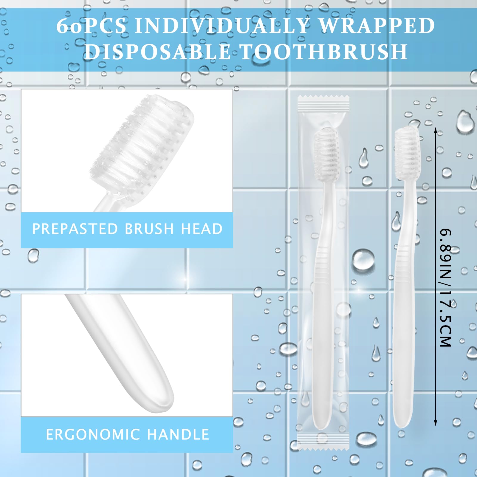 Tioncy 60 Pack Individually Wrapped Disposable Toothbrushes with Soft Bristles - Pre-Pasted Travel Toothbrush for Camping, Hotels, Emergency Kits & Homeless Care Packages | Perfect for On-The-Go Oral Hygiene