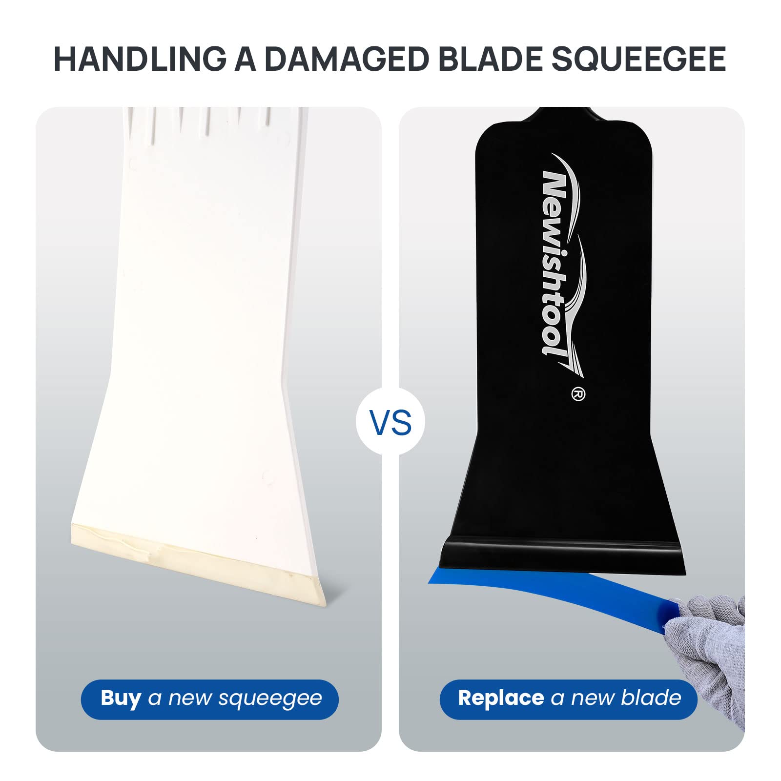 NEWISHTOOL Bulldozer Squeegee Kit - 3 Pack with Replaceable Blades for Auto Window Tinting | Long Handle Rubber Squeegee for Front & Rear Glass Film Application | Perfect for Car, Home & Office Window Tint Installation