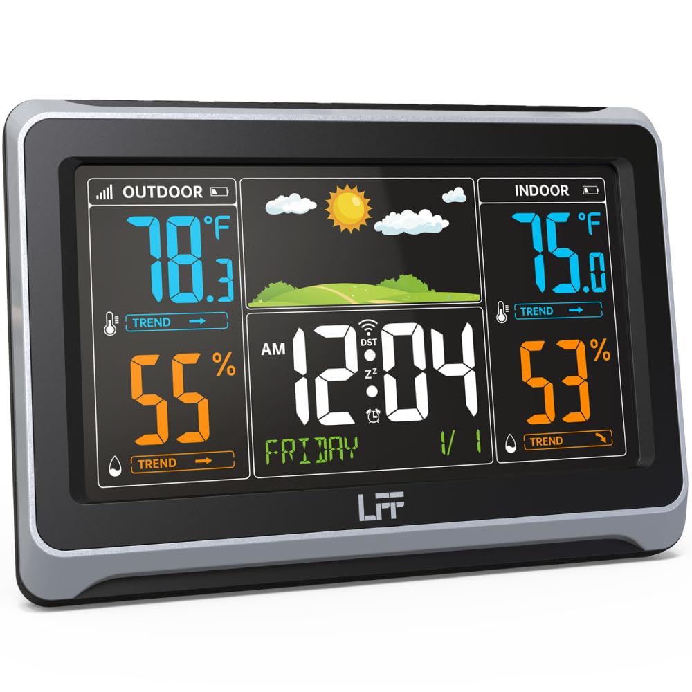Wireless Indoor Outdoor Weather Station with Color Display - Digital Thermometer Hygrometer, Atomic Clock & Weather Forecast - Perfect for Home, Office, Garden Monitoring