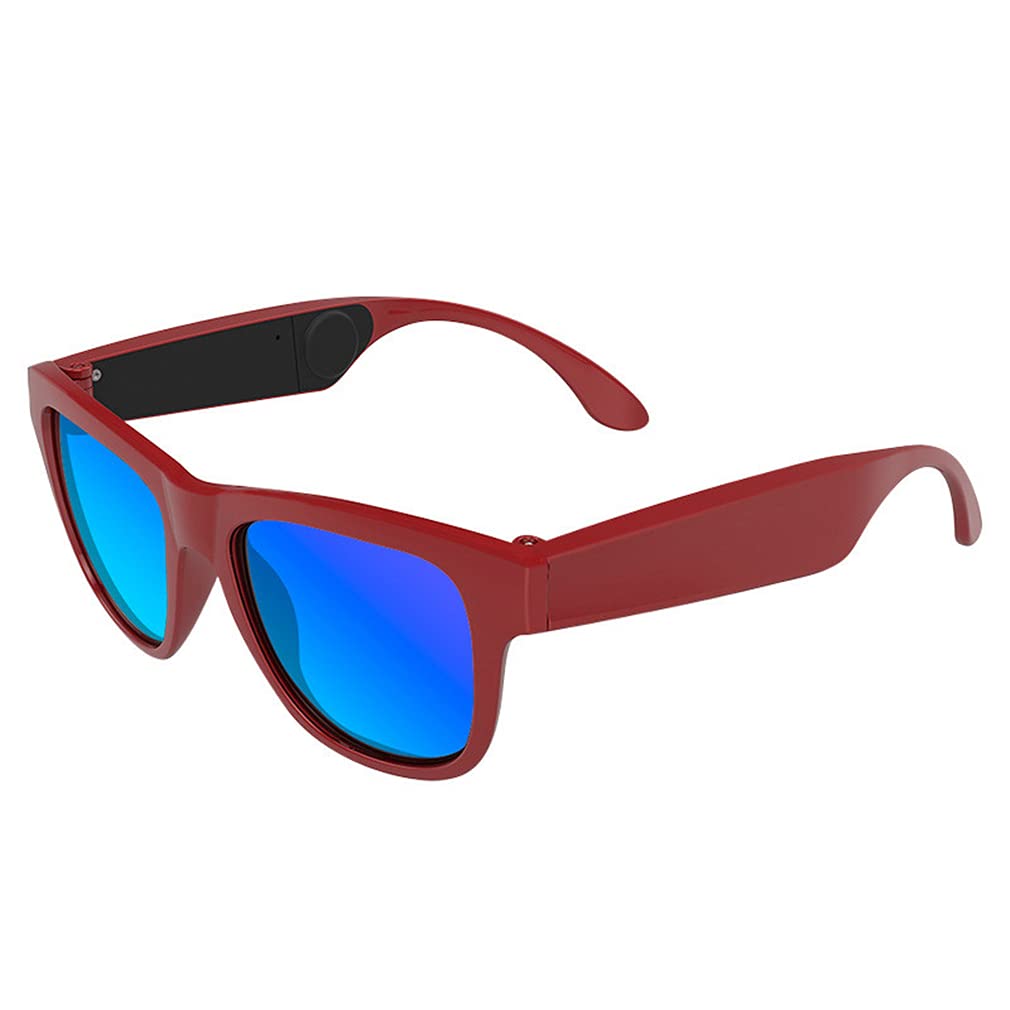 Smart Audio Sunglasses with Bluetooth 4.0 | Bone Conduction Wireless Headphones | Open Ear Design with Mic | Compatible with iOS & Android | Red Color | Perfect for Running, Cycling & Outdoor Activities