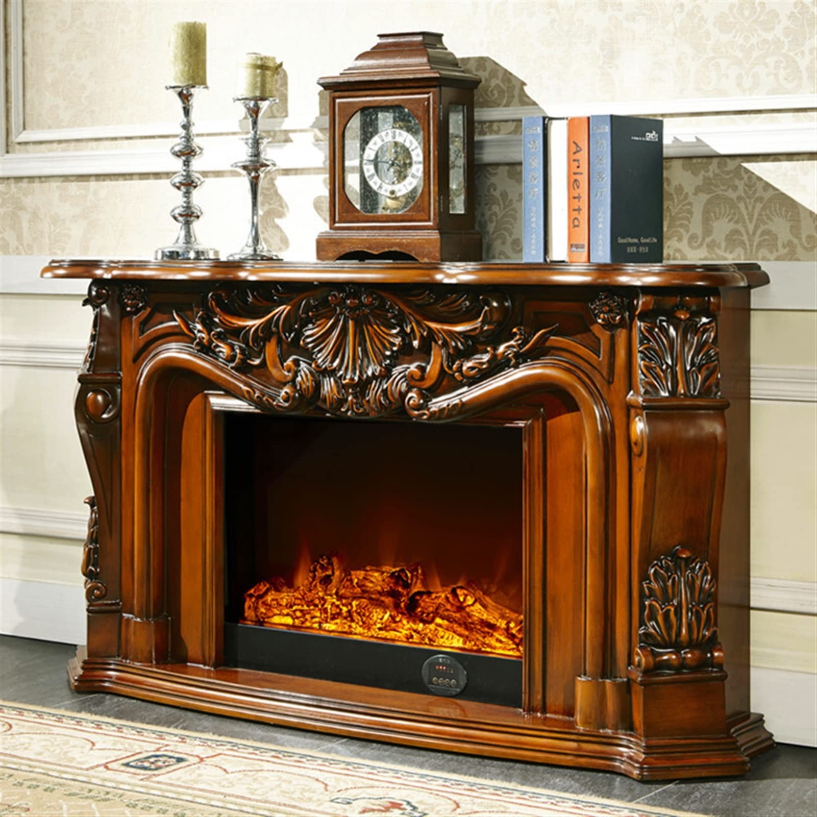 Brown Electric Fireplace Insert with LED Realistic Flame Effect - No Heater - Perfect for Living Room, Bedroom & Office Decoration & Warmth