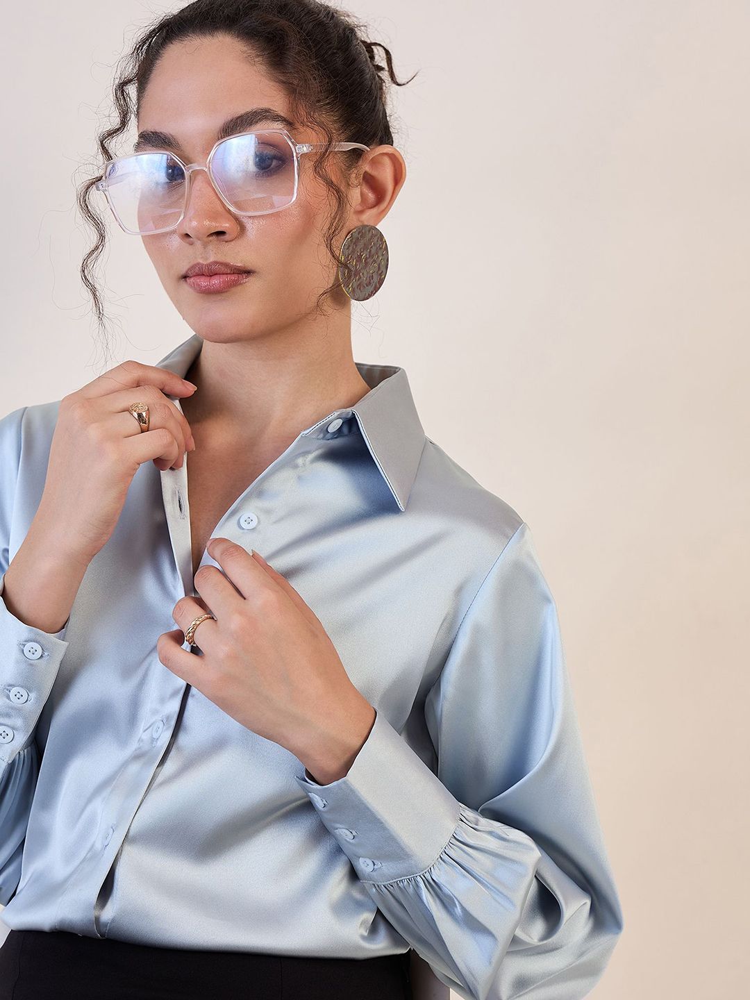 Stylish Grey Balloon Sleeve Blouse for Women - Trendy Casual & Office Wear - Perfect for Everyday Outfits, Work Attire and Special Occasions