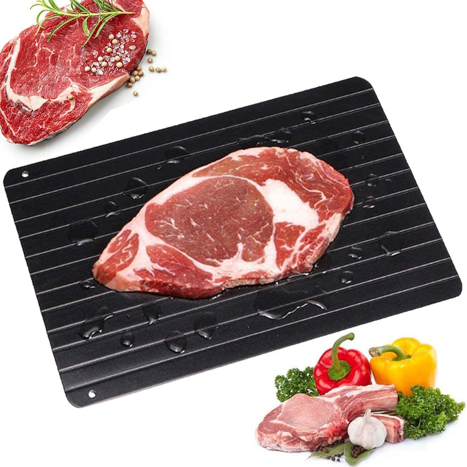 Premium Metal Aluminum Fast Defrosting Tray - Quick Thawing Plate for Frozen Meat & Seafood - Essential Kitchen Gadget for Home Cooking & Meal Prep