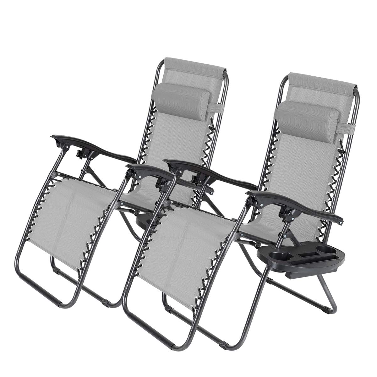 Best Zero Gravity Recliner Chairs for Outdoor Relaxation - Patio, Lawn & Garden Lounge Chair with Cup Holder & Side Tray - Comfortable Grey Reclining Chair for Backyard, Poolside, Camping & Beach Use