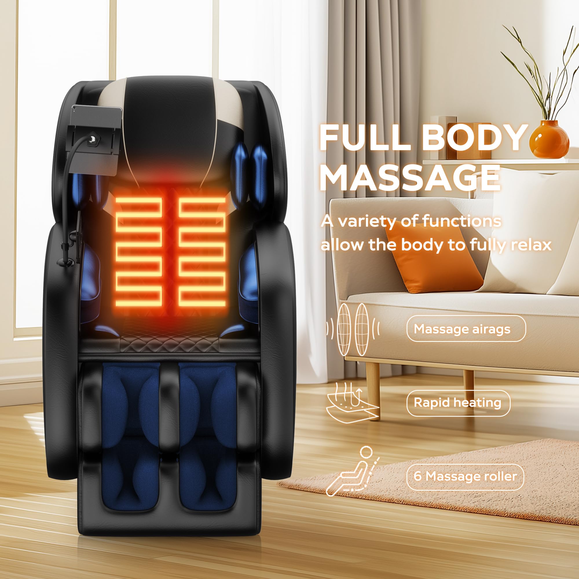 2025 Full Body Zero Gravity SL-Track Shiatsu Massage Recliner Chair with Body Scan Technology, 6-Point Rollers, Air Compression, Heating & Yoga Stretch - Perfect for Home Office Relaxation & Pain Relief Therapy