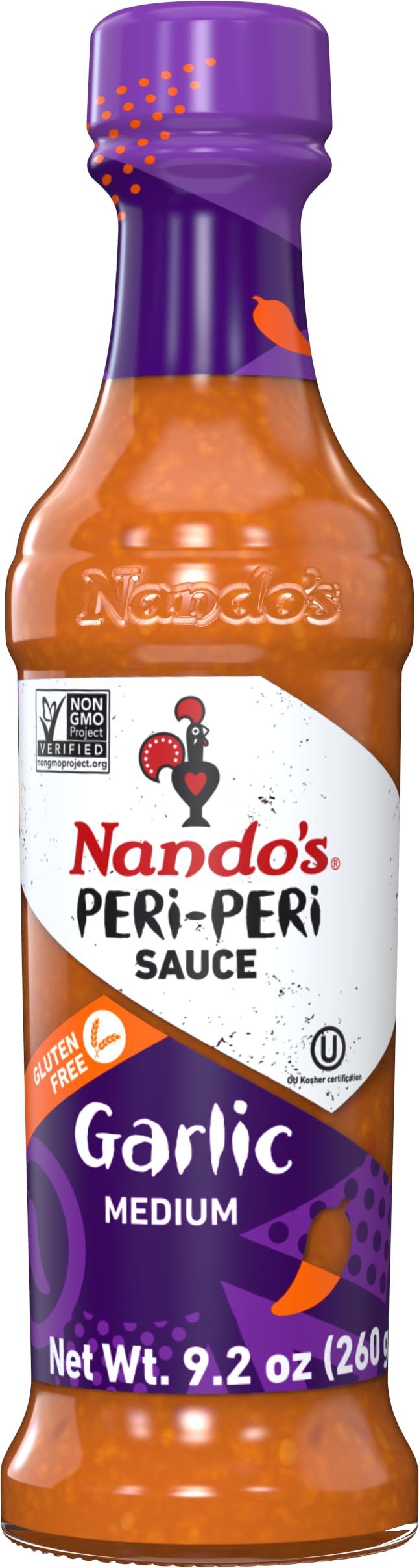 Nando's PERi-PERi Garlic Sauce - Medium Heat Tangy Flavor | Gluten Free Hot Sauce for Chicken, Wings & Grilling | 9.1 oz Bottles (4 Pack) | Perfect for BBQs, Sandwiches & Dipping