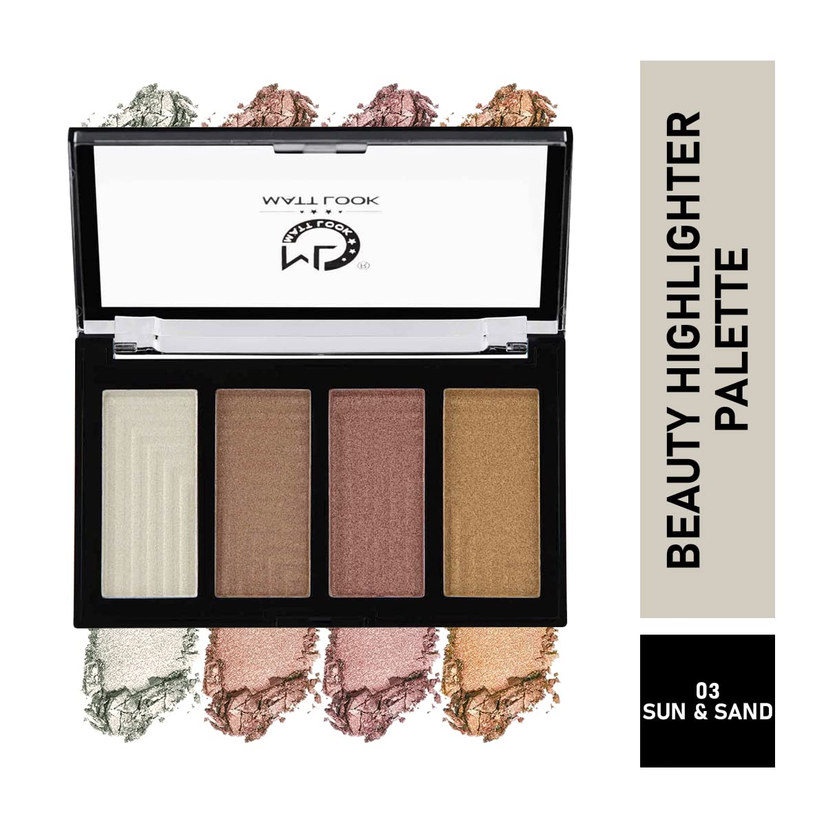 MATT LOOK Beauty Highlighter Palette - Pressed Powder Highlighter for Face & Body, Sun & Sand Shade (20g) | Perfect for Contouring, Highlighting & Glowing Makeup Looks