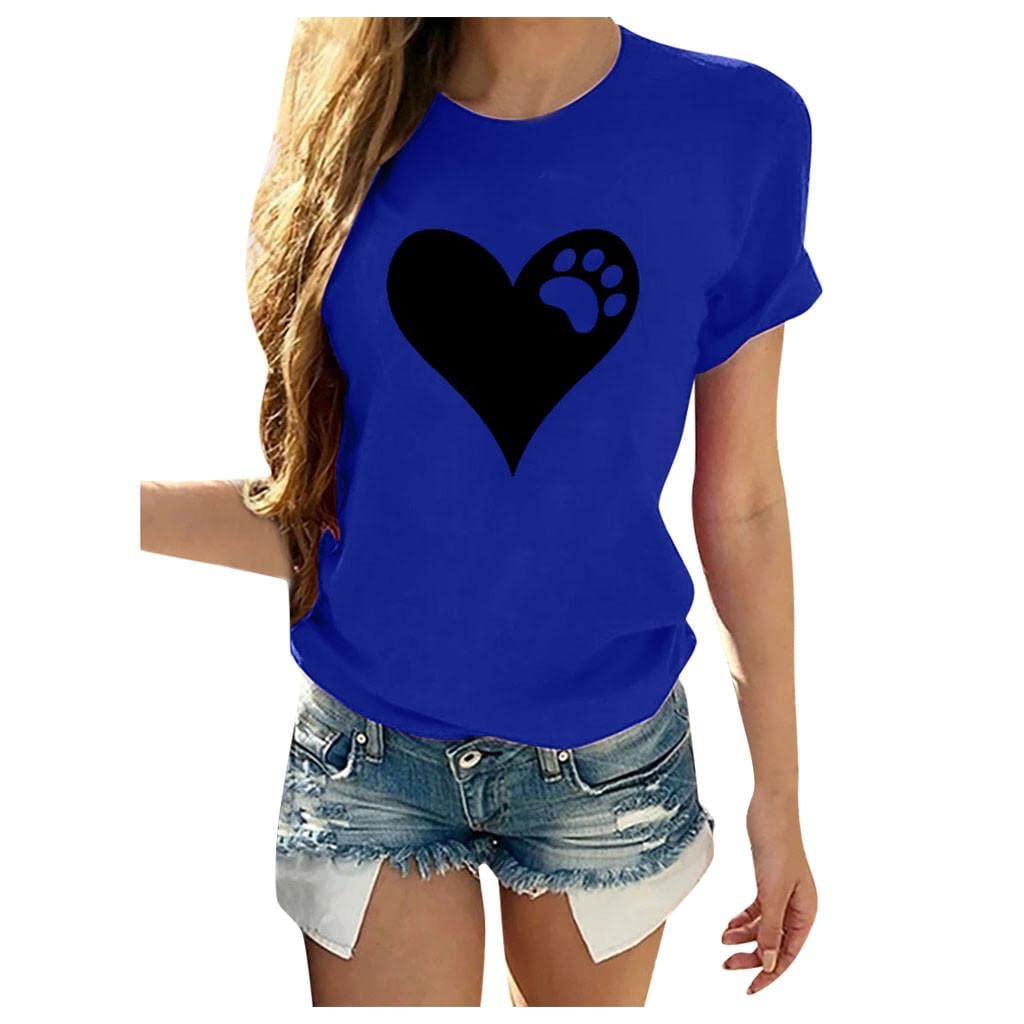 Aayomet Women's Casual Short Sleeve T-Shirts - Holiday Heart Footprint Printed Summer Tops & Blouses for Beach, Vacation and Everyday Wear