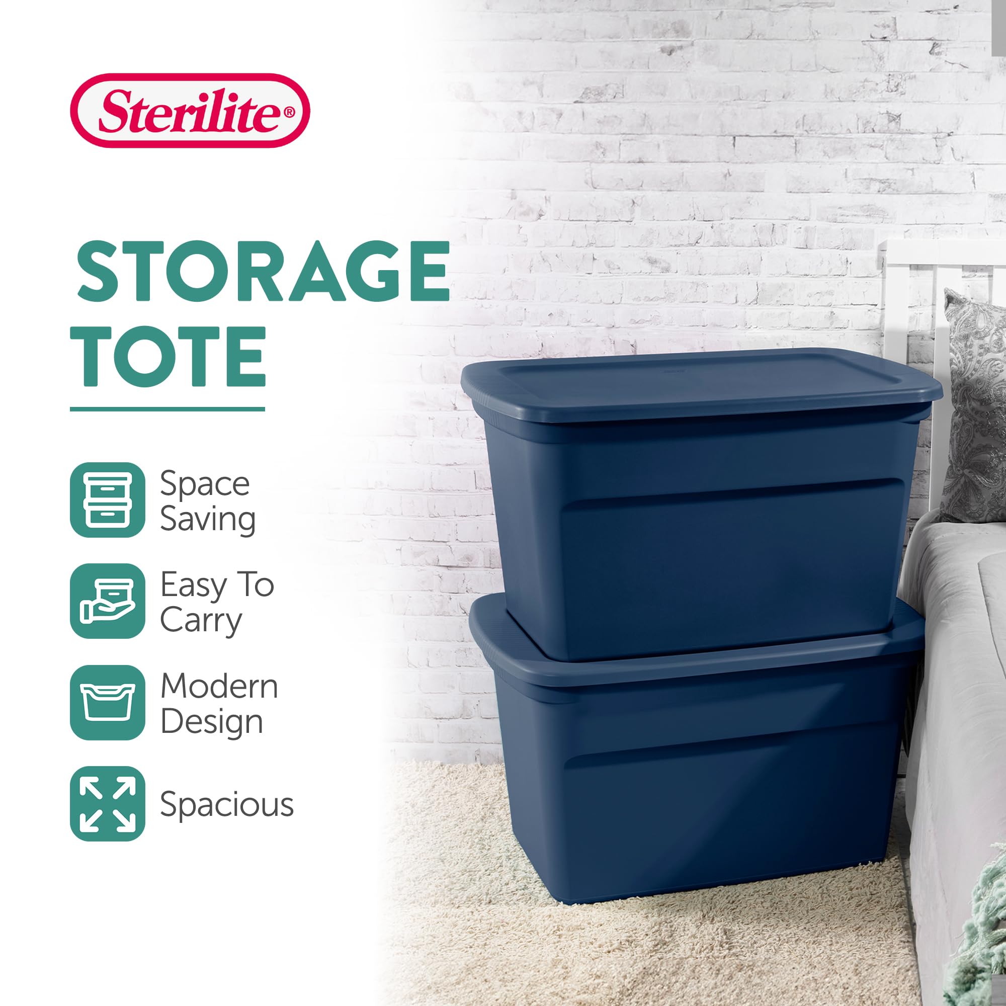 Sterilite 6-Pack Heavy Duty 30 Gallon Storage Totes with Lids - Large Plastic Tote Bins for Home Organization, Garage Storage & Moving Supplies (Blue)