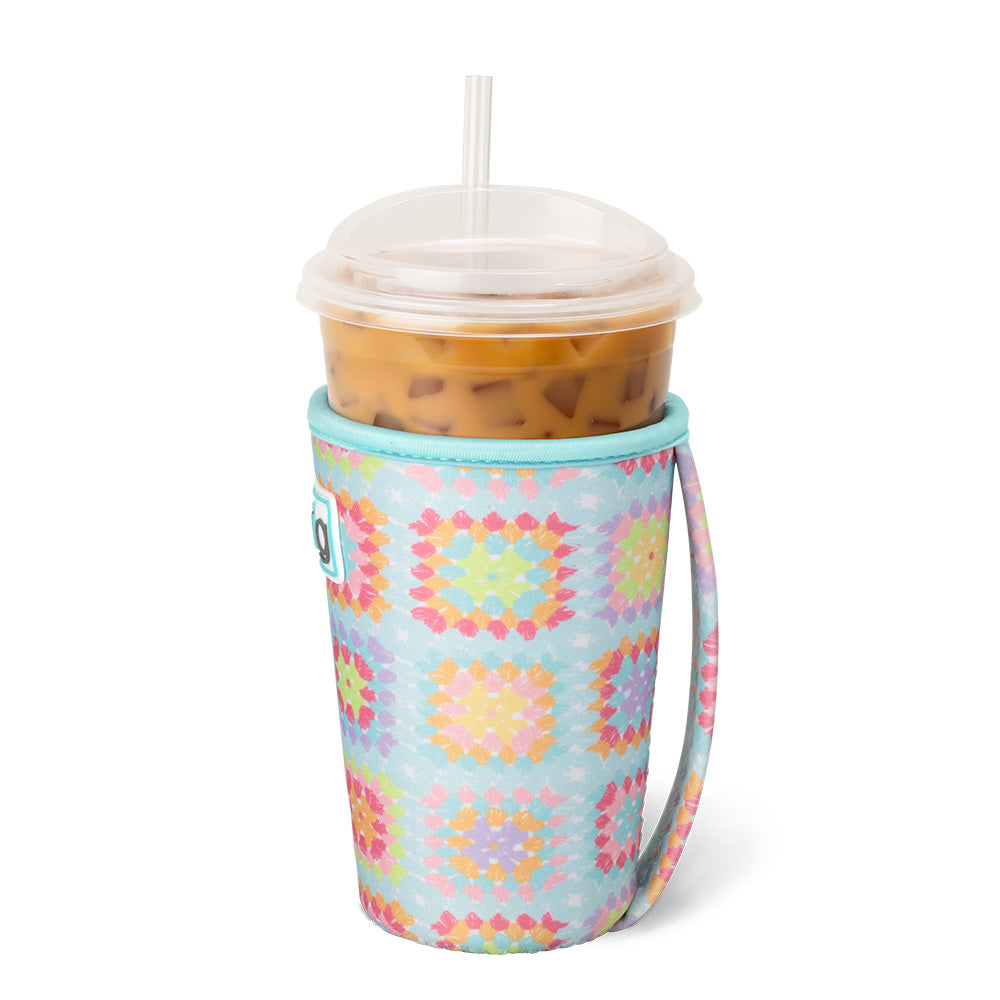 Crochet Granny Squares Medium Iced Cup Cozy - Handmade Insulated Sleeve for 16oz 20oz Tumblers - Perfect for Iced Coffee, Tea, and Cold Drinks at Home, Office or Outdoor Activities