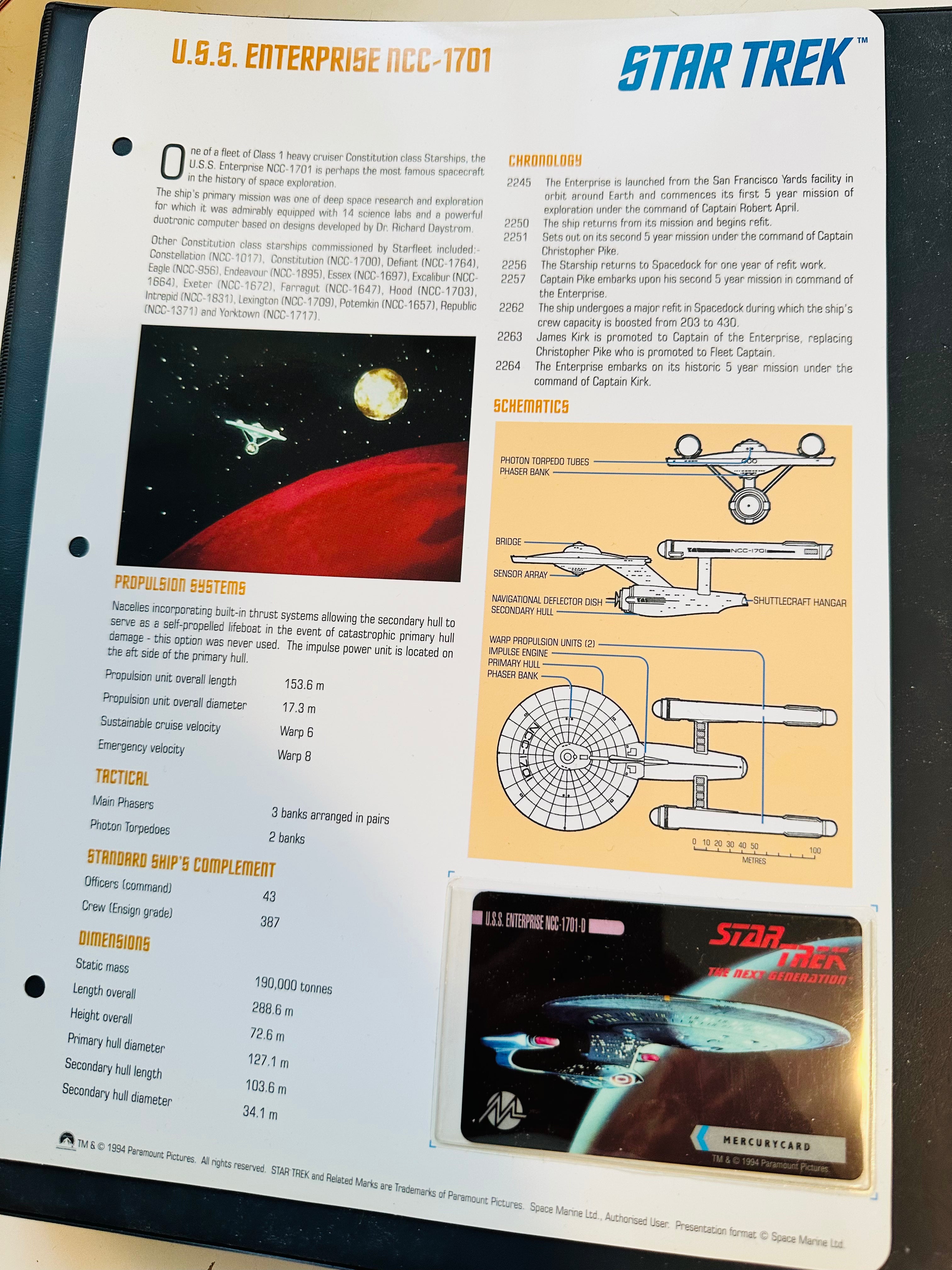 Star Trek Enterprise Phone Card with Rare Display Page 1994 | Vintage Collectible for Fans | Perfect for Sci-Fi Memorabilia Collections & Trekkie Gifts