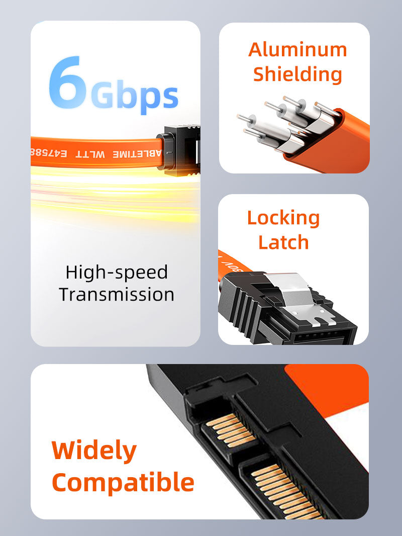 Right Angle SATA III Cable 6Gbps - 90 Degree SATA Data Cable for HDD SSD Hard Drive - High Speed SATA 3.0 Cable for PC, Laptop, Gaming Rig, and External Storage Setup
