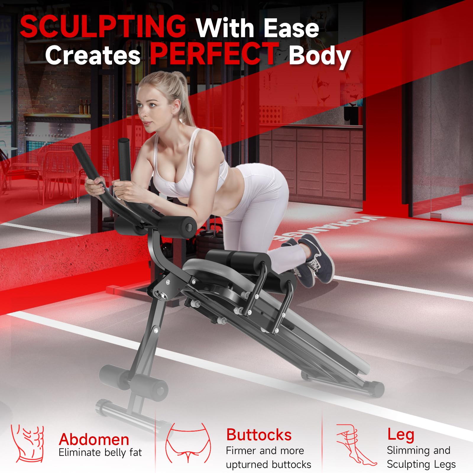 Bigzzia Ab Machine - Foldable Adjustable Abdominal Trainer for Home Gym, Core & Stomach Workout Equipment | Perfect for Crunches, Sit-Ups & Full Ab Exercises at Home