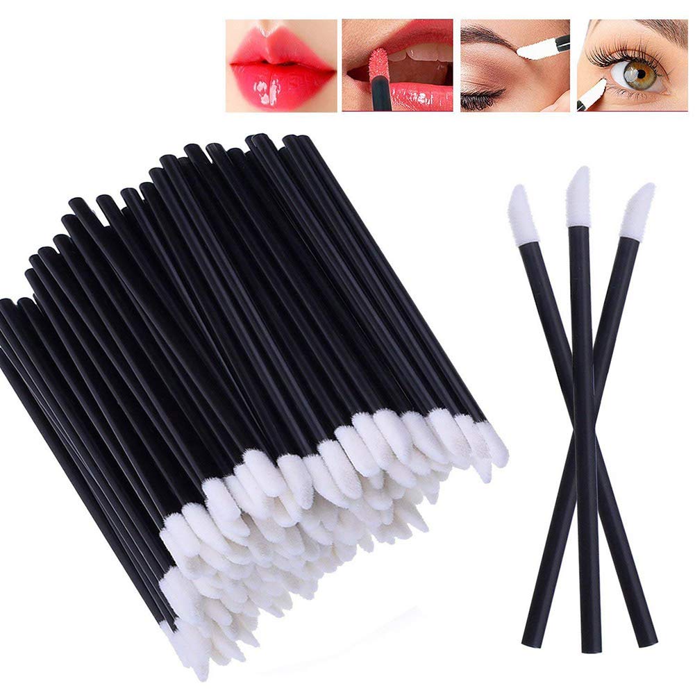 Beito 100 Pcs Disposable Lip Brushes - Lipstick & Gloss Applicator Sticks - Professional Makeup Tools Kit (Black) - Perfect for Salon, Home Use & Travel Makeup Application