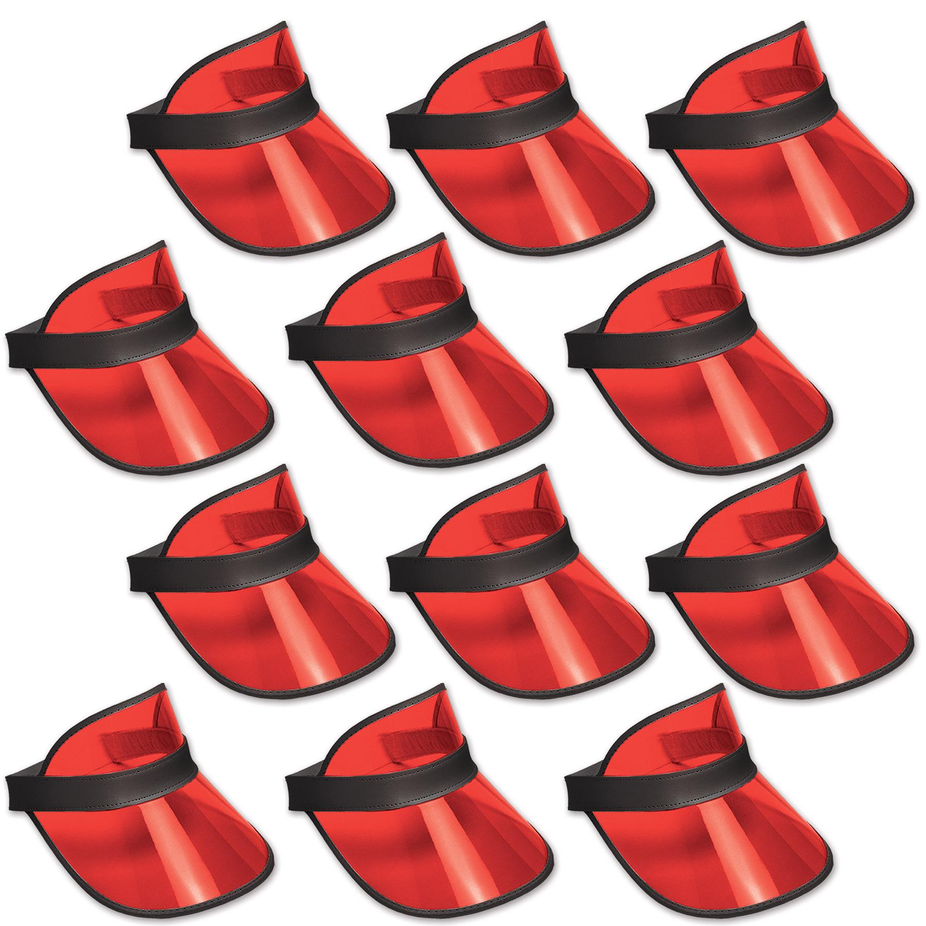 12 Pack Beistle Clear Red Plastic Dealer's Visor - Casino Party Supplies for Blackjack, Poker & Themed Events - Perfect for Dealers, Halloween Costumes & Game Nights