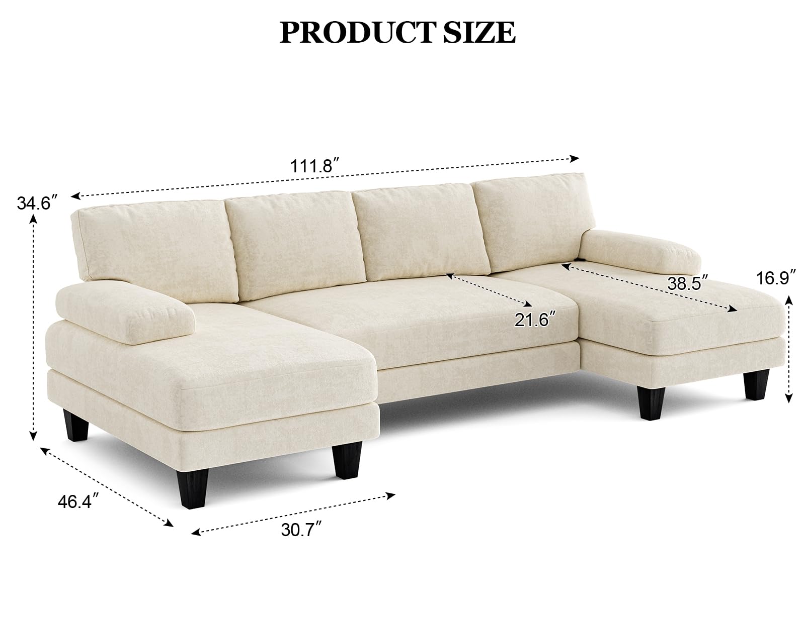 Txtin's 111 Inch U-Shaped Sectional Sofa with Double Chaise - Modular Living Room Couch in Warm White for Apartments & Homes | Perfect for Family Gatherings, Movie Nights & Lounge Relaxation