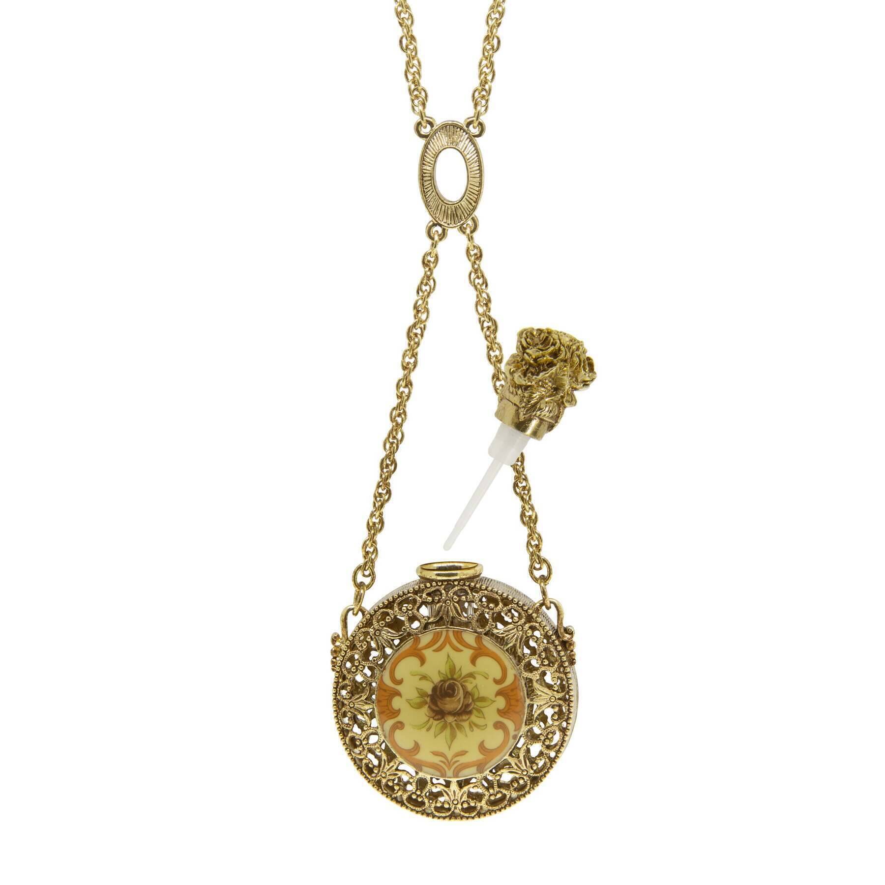 Vintage Floral Perfume Bottle Pendant Necklace - 1928 Jewelry 28 Style | Elegant Gift for Women, Perfect for Weddings, Parties & Special Occasions