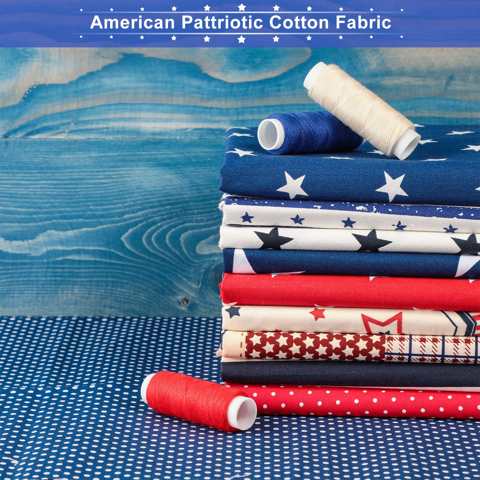 Tatuo 12-Piece Patriotic Fat Quarters Fabric Bundle - 15.7 x 19.6 Inch Stars and Stripes American Flag Print Quilting Material for DIY Sewing, Patchwork, Jeans, and Home Decor | Perfect for 4th of July, Independence Day, Memorial Day Crafts and Projects