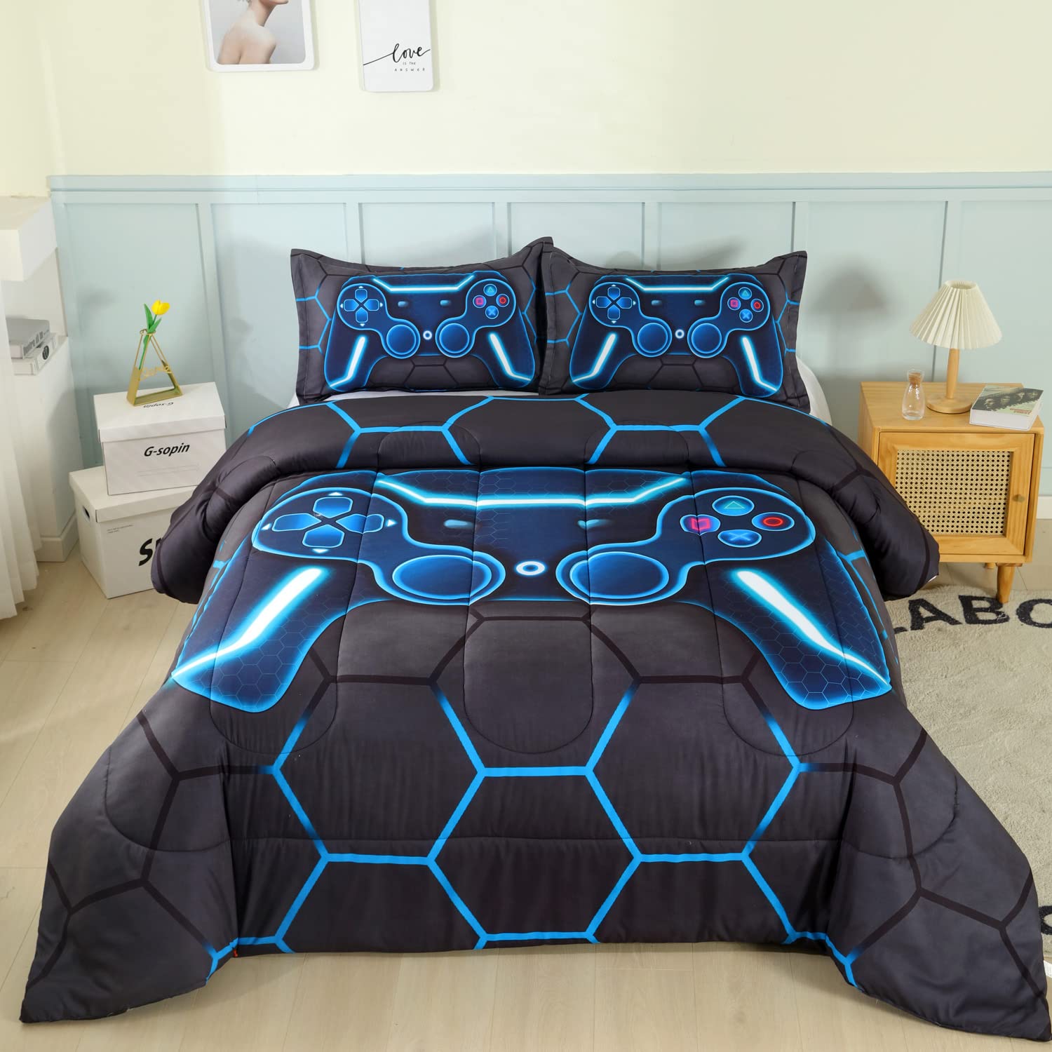 3D Video Game Controller Twin Comforter Set - Lightweight Microfiber Gaming Bedding for Boys & Teens - Perfect for Gamer Rooms & Sleepovers (Twin, Game Color4)