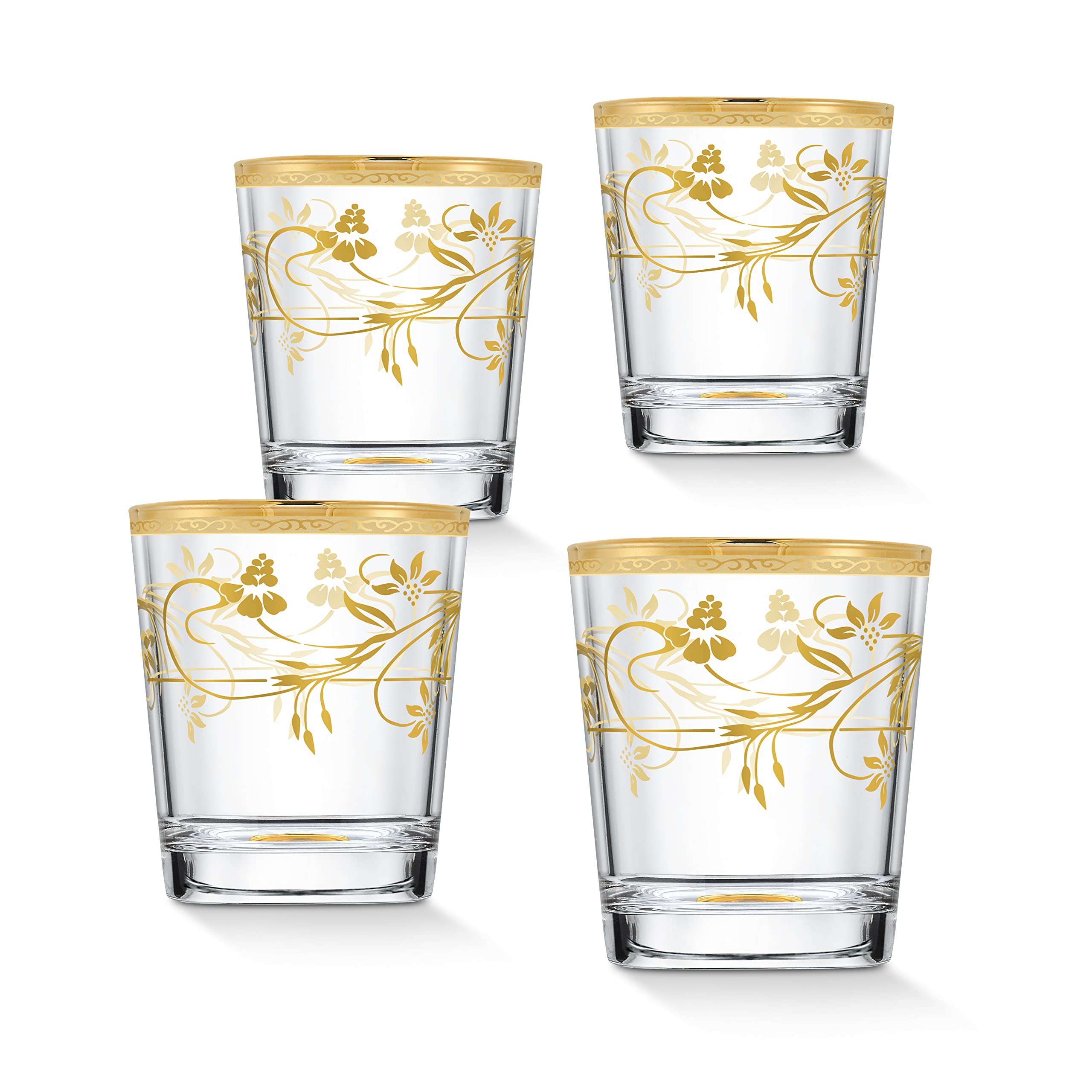 Elegant Modern Crystal Rosalia Flower Glassware Set - 10 oz Double Old Fashioned Glasses (Set of 4) - Perfect for Parties, Weddings & Home Decor