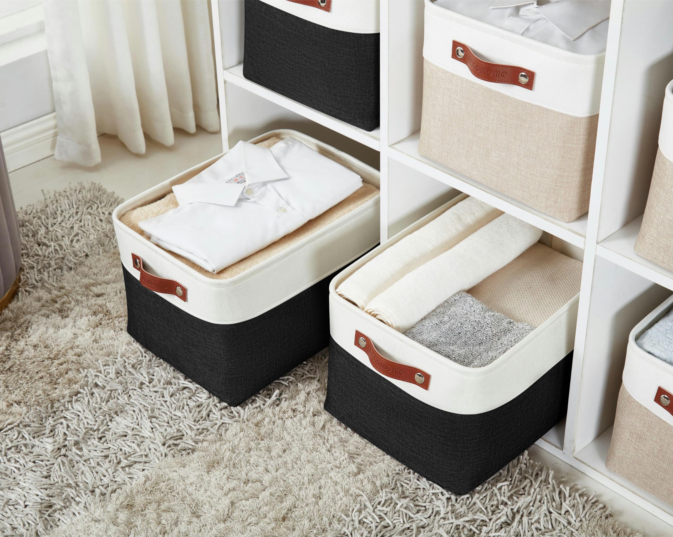 DECOMOMO Fabric Storage Bins - 3 Pack XL Black & White Storage Baskets for Shelves, Closet Organization, Toys, Nursery | Perfect for Home, Office & Kids Room Organization