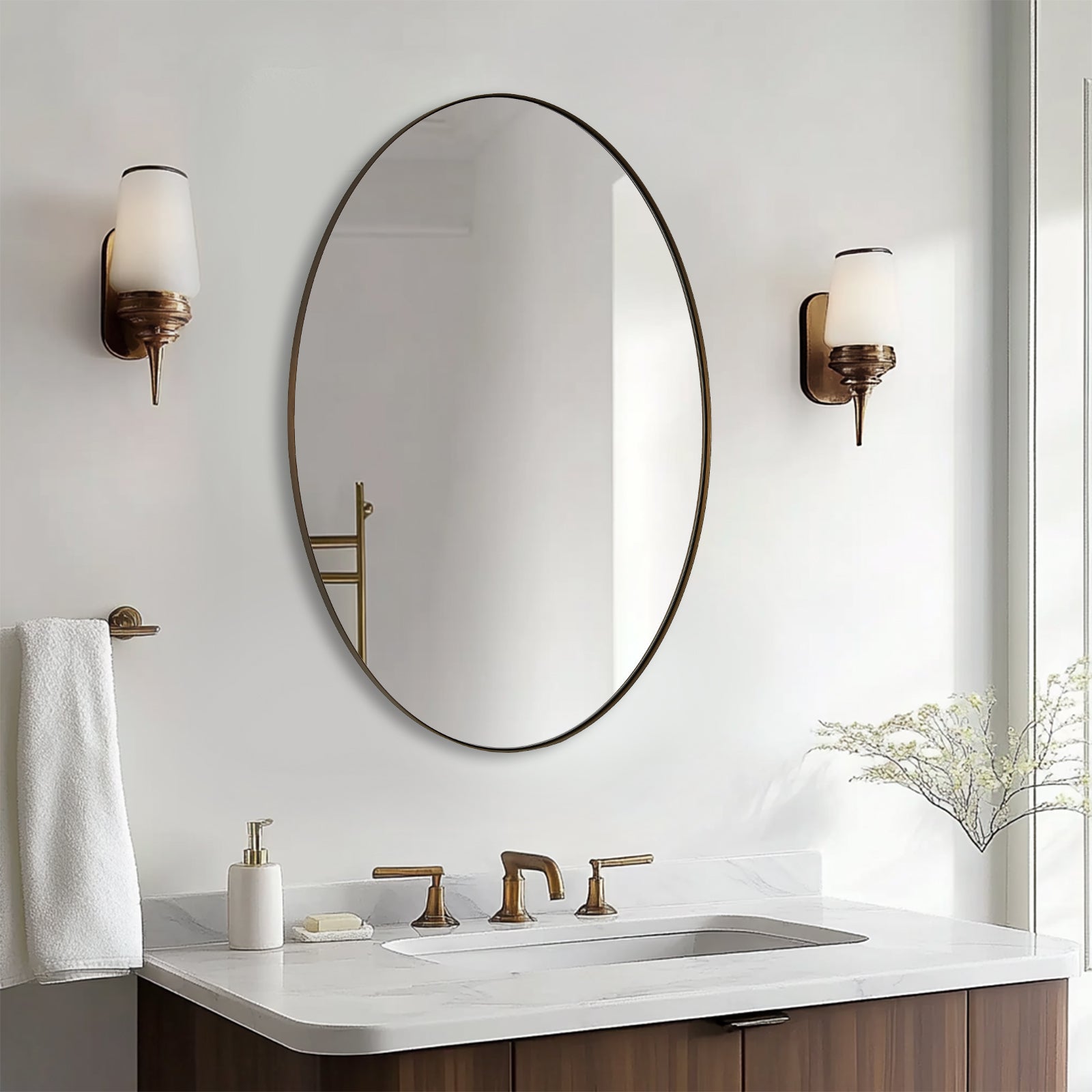 Modern Oval Bathroom Wall Mirrors - Stainless Steel Framed Vanity Mirror for Powder Room, Makeup & Shaving | Rust-Resistant, Shatterproof & Space-Saving Design