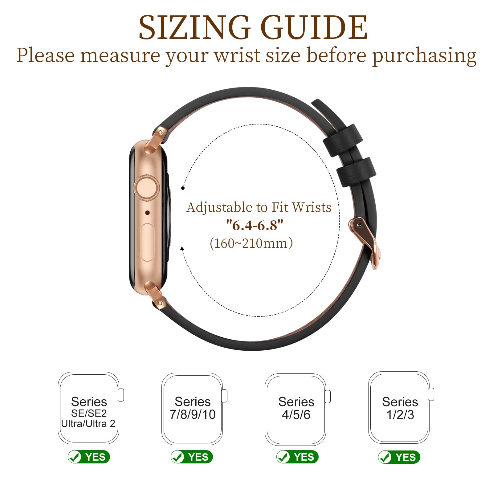 Premium Leather Strap for Apple Watch 38mm 40mm 41mm 42mm 44mm 45mm 46mm 49mm - Slim Thin Band Compatible with All Series (SE, Ultra 2, Series 1-10) - Elegant Women's Watch Accessory for Work, Gym & Everyday Wear