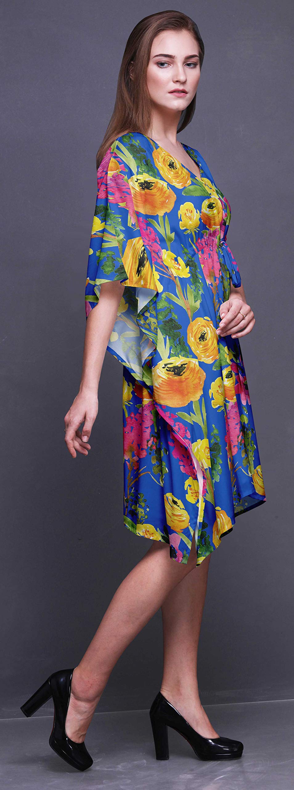 Bimba Women's Short Caftan Midi Dress - Beach Cover Up, Swimwear Cover Up, Summer Boho Kaftan Dress for Pool, Vacation & Resort Wear