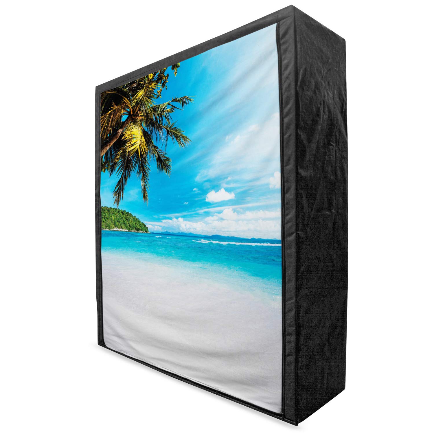 Ambesonne Tropical Portable Fabric Wardrobe - Exotic Beach with White Sand, Palm Trees & Clear Blue Sky - 59