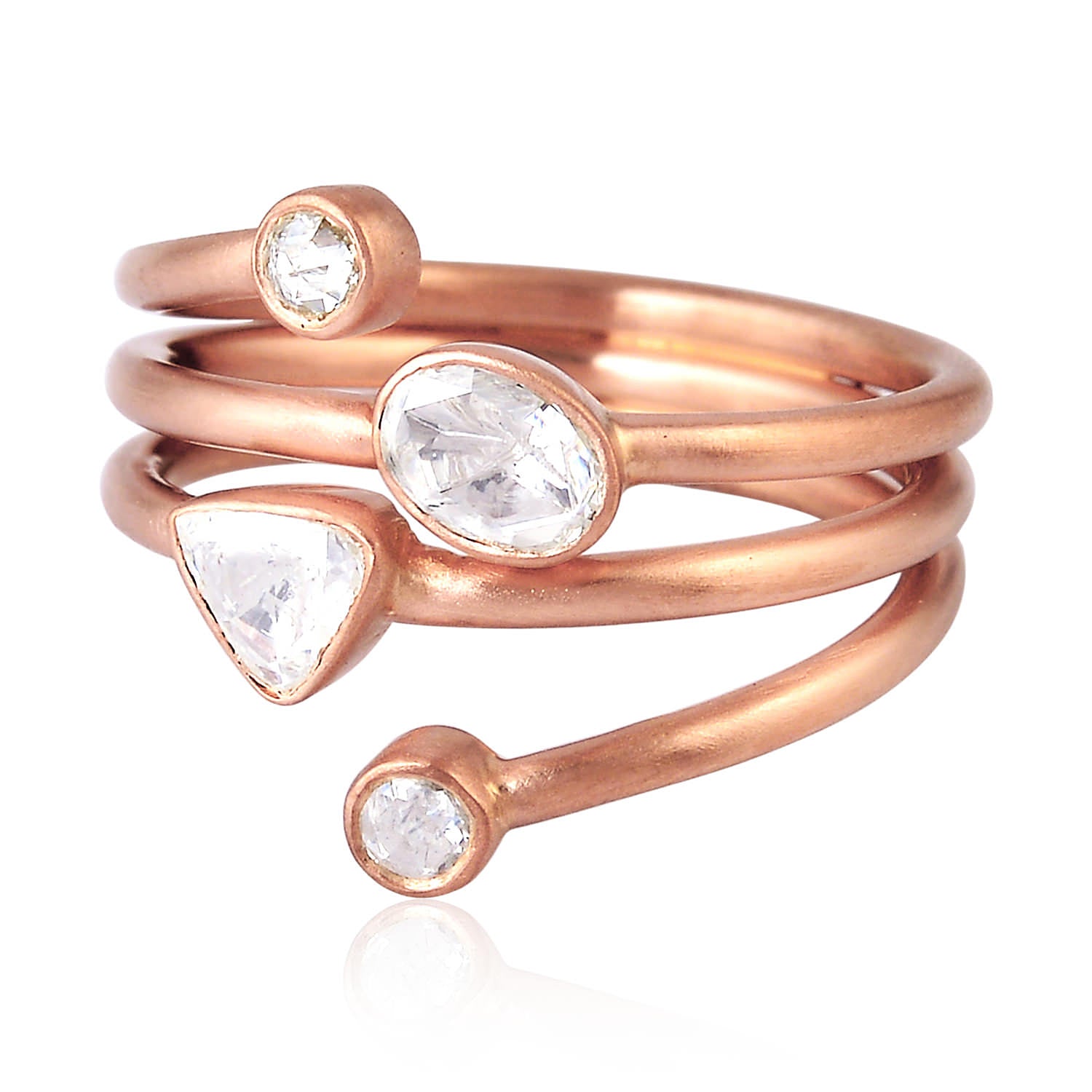 18K Rose Gold Bezel Set Rose Cut Diamond Spiral Ring for Women - Elegant Wedding, Engagement & Anniversary Jewelry Gift