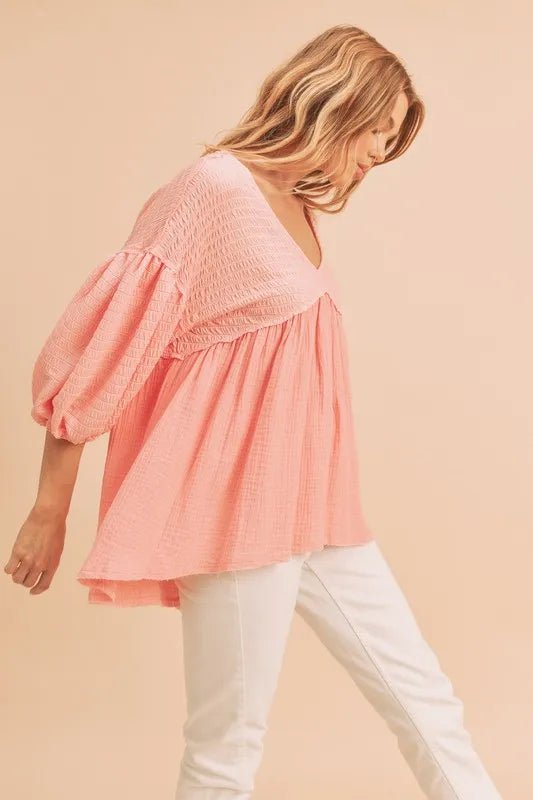 Aemi + Co Women's High Low Frayed Hem V Neck Blouse - Trendy Casual & Office Wear Top for Everyday Style
