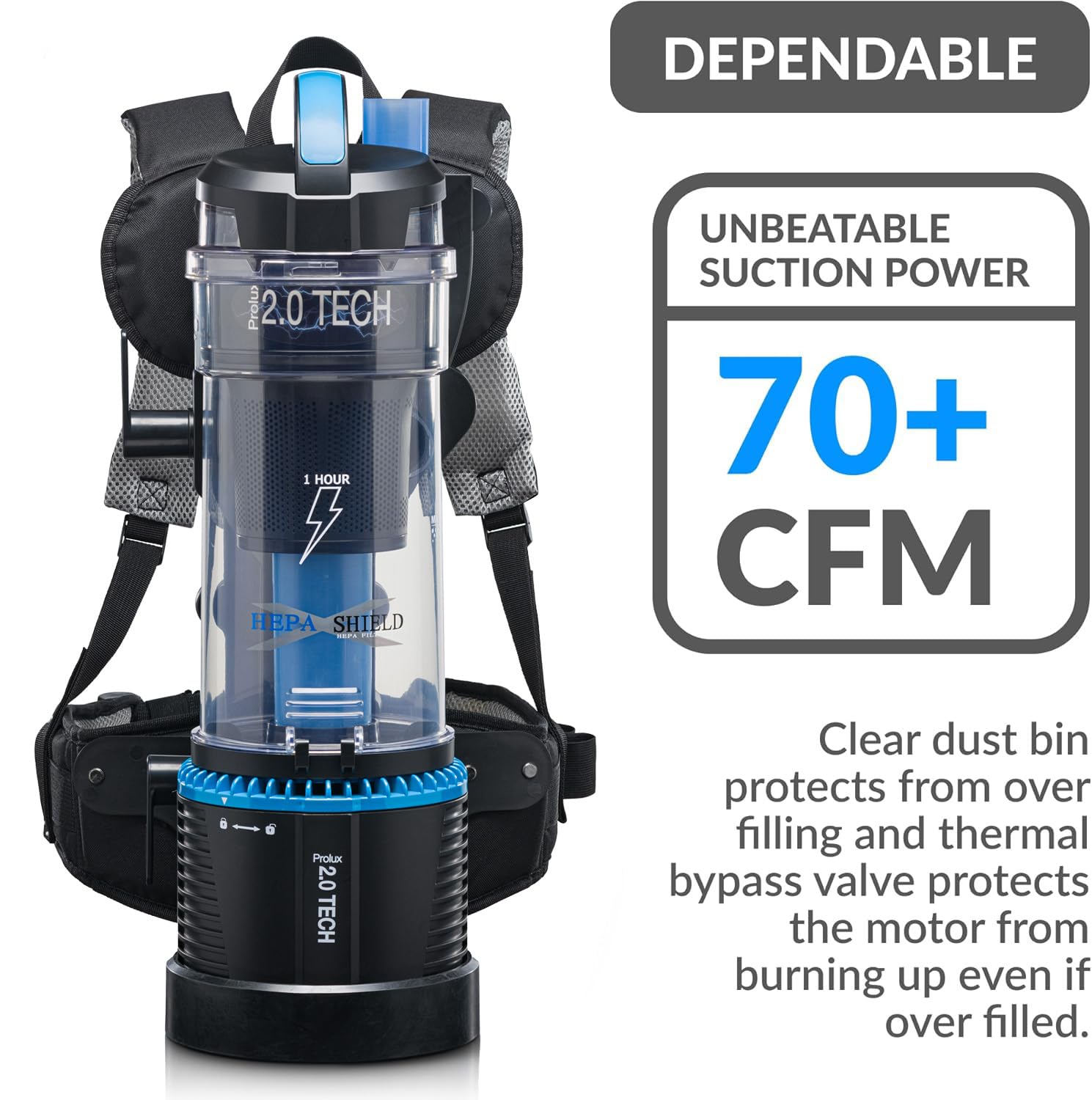 **Prolux 2.0 Cordless Bagless Backpack Vacuum Cleaner with Dual HEPA Filtration & Accessory Kit - Lightweight, Powerful Cleaning for Home, Office & Car**